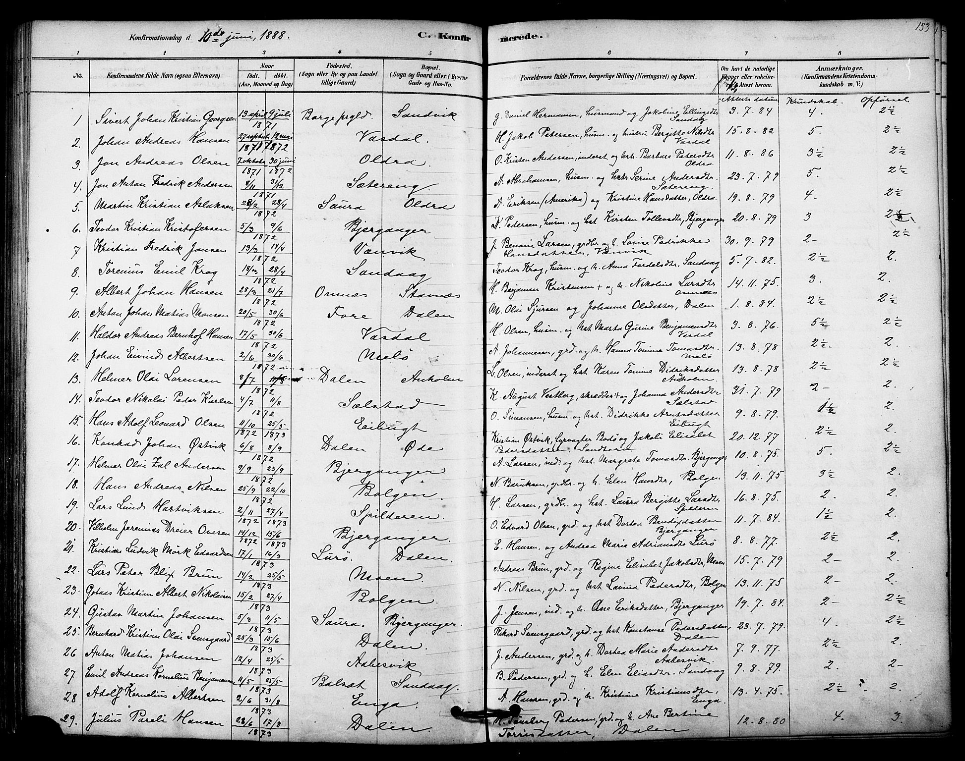 Ministerialprotokoller, klokkerbøker og fødselsregistre - Nordland, SAT/A-1459/843/L0626: Parish register (official) no. 843A01, 1878-1907, p. 153