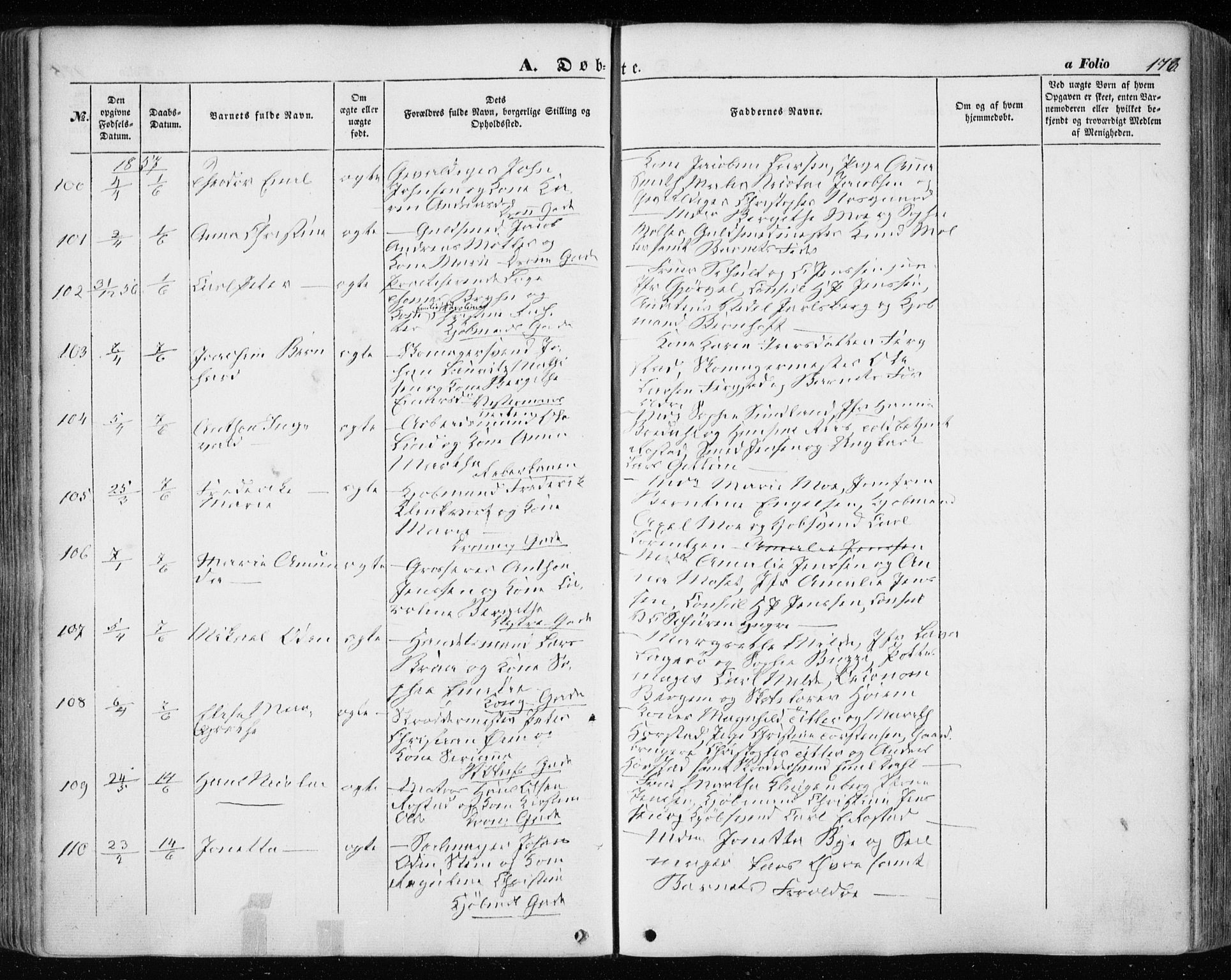Ministerialprotokoller, klokkerbøker og fødselsregistre - Sør-Trøndelag, SAT/A-1456/601/L0051: Parish register (official) no. 601A19, 1848-1857, p. 176