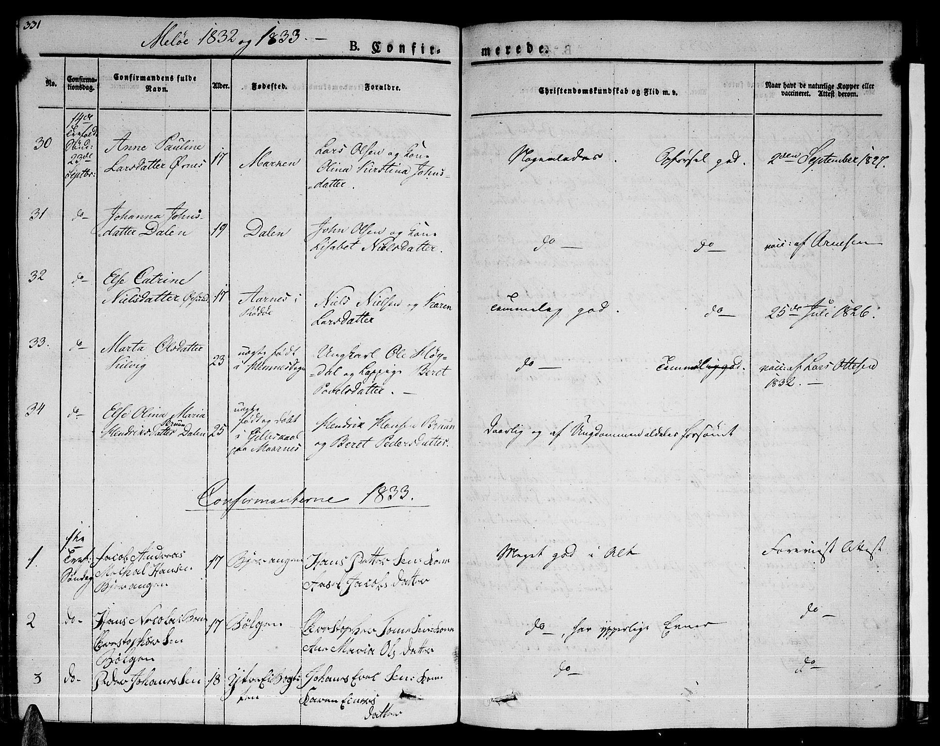 Ministerialprotokoller, klokkerbøker og fødselsregistre - Nordland, SAT/A-1459/841/L0598: Parish register (official) no. 841A06 /2, 1825-1844, p. 331