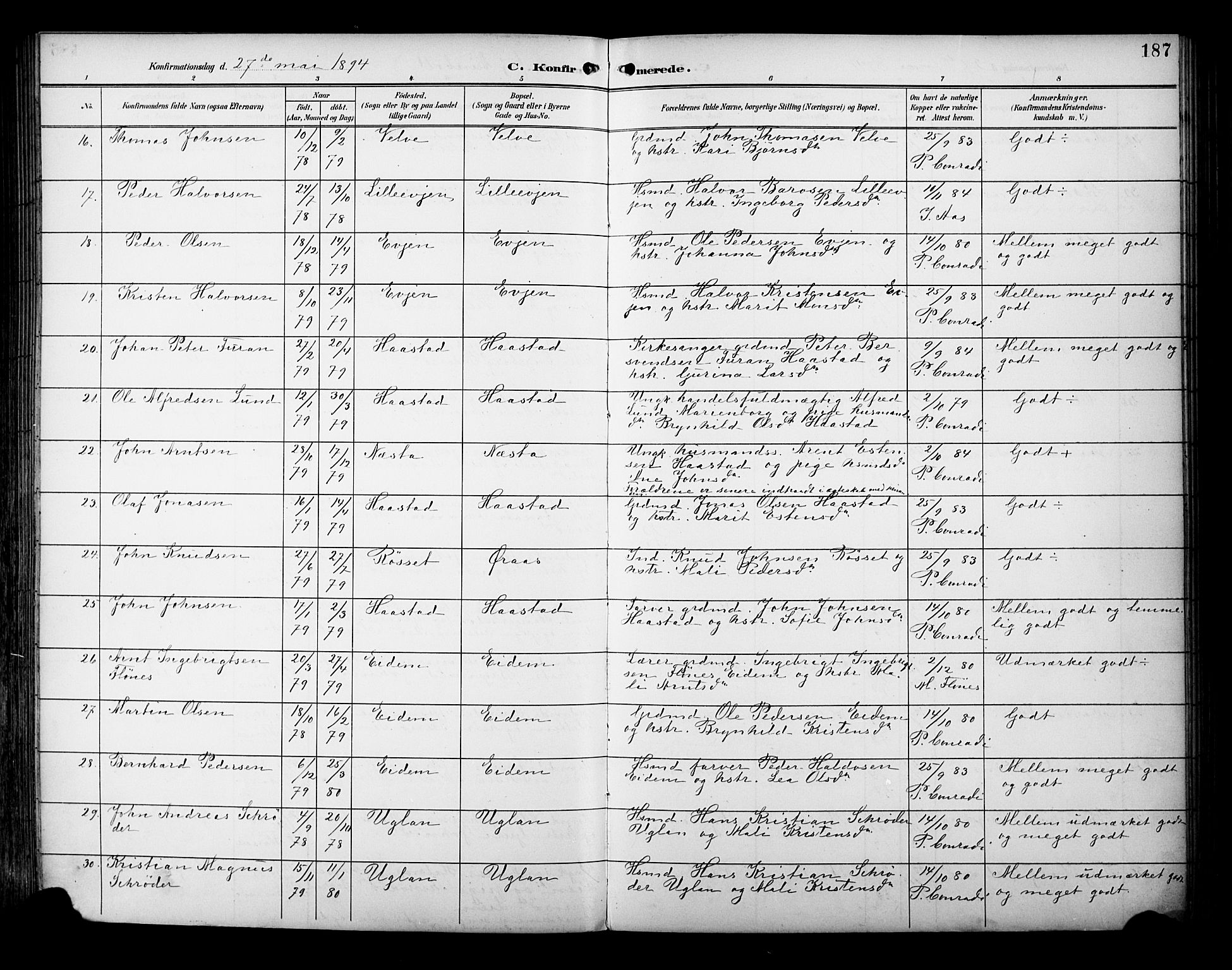 Ministerialprotokoller, klokkerbøker og fødselsregistre - Sør-Trøndelag, SAT/A-1456/695/L1149: Parish register (official) no. 695A09, 1891-1902, p. 187