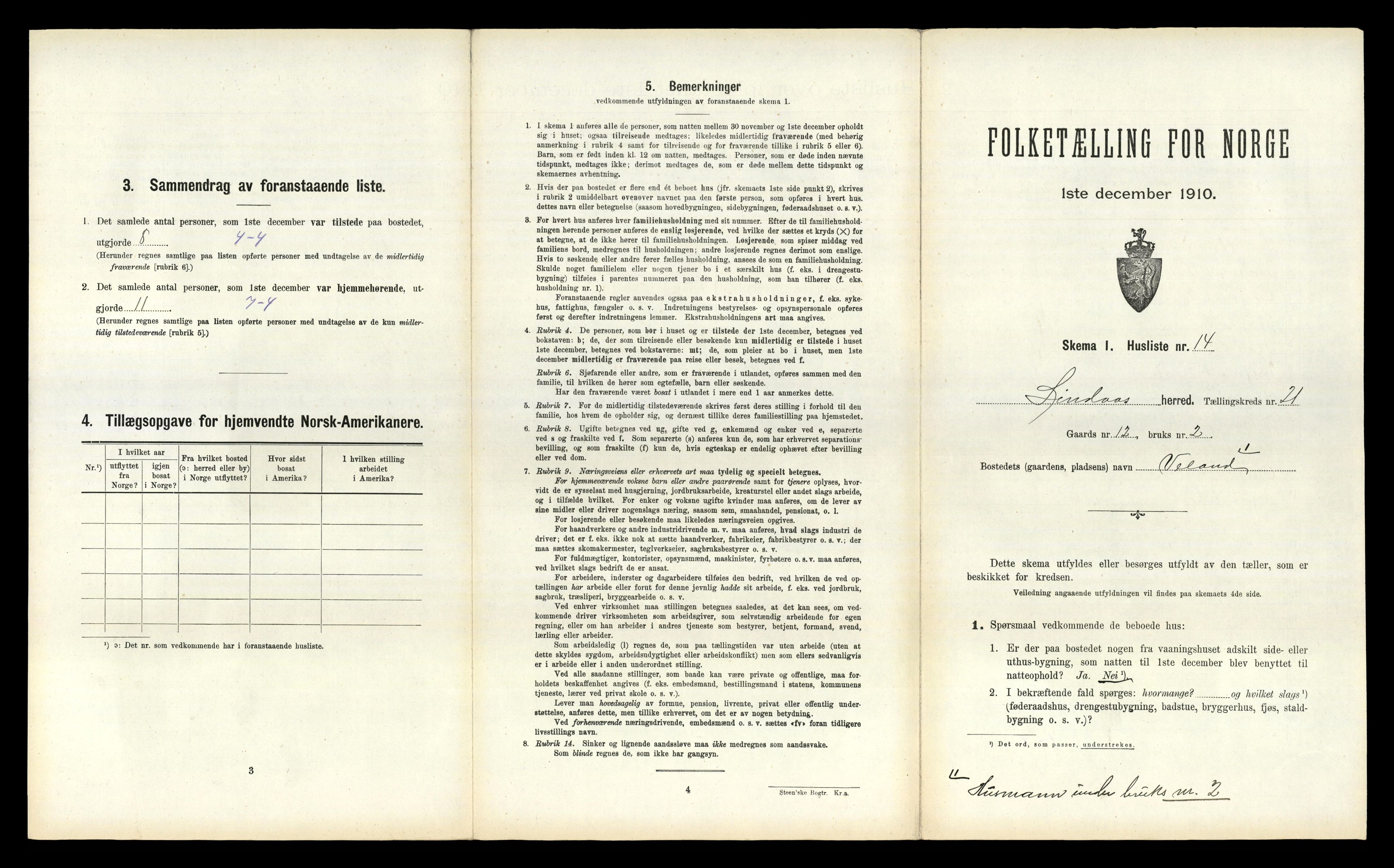 RA, 1910 census for Lindås, 1910, p. 1338