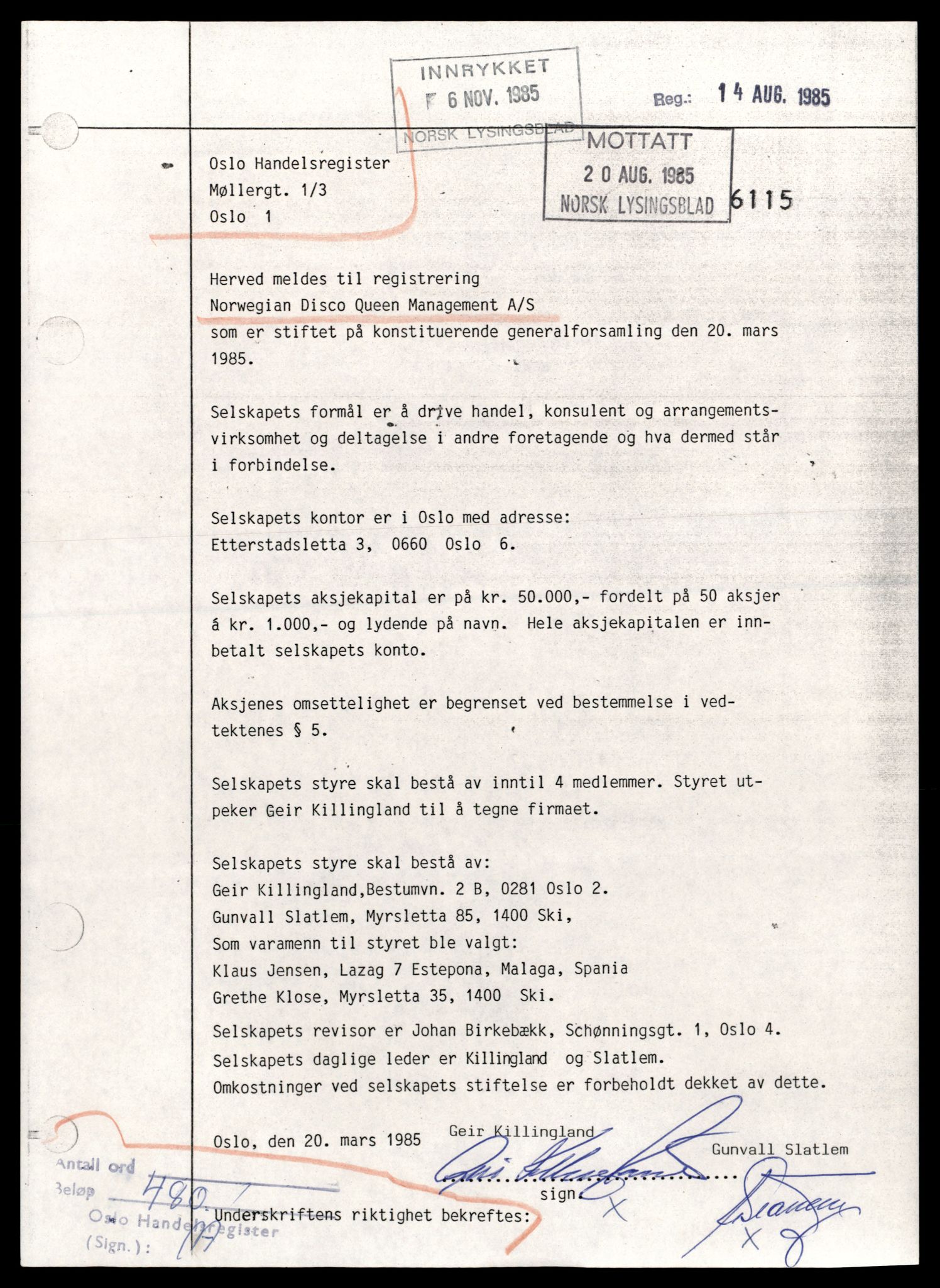 Oslo byfogd, Handelsregisteret, SAT/A-10867/G/Gc/Gca/L0596: Ikke konverterte foretak, Norwegian D-Norwegian Shipping D, 1890-1990, p. 3