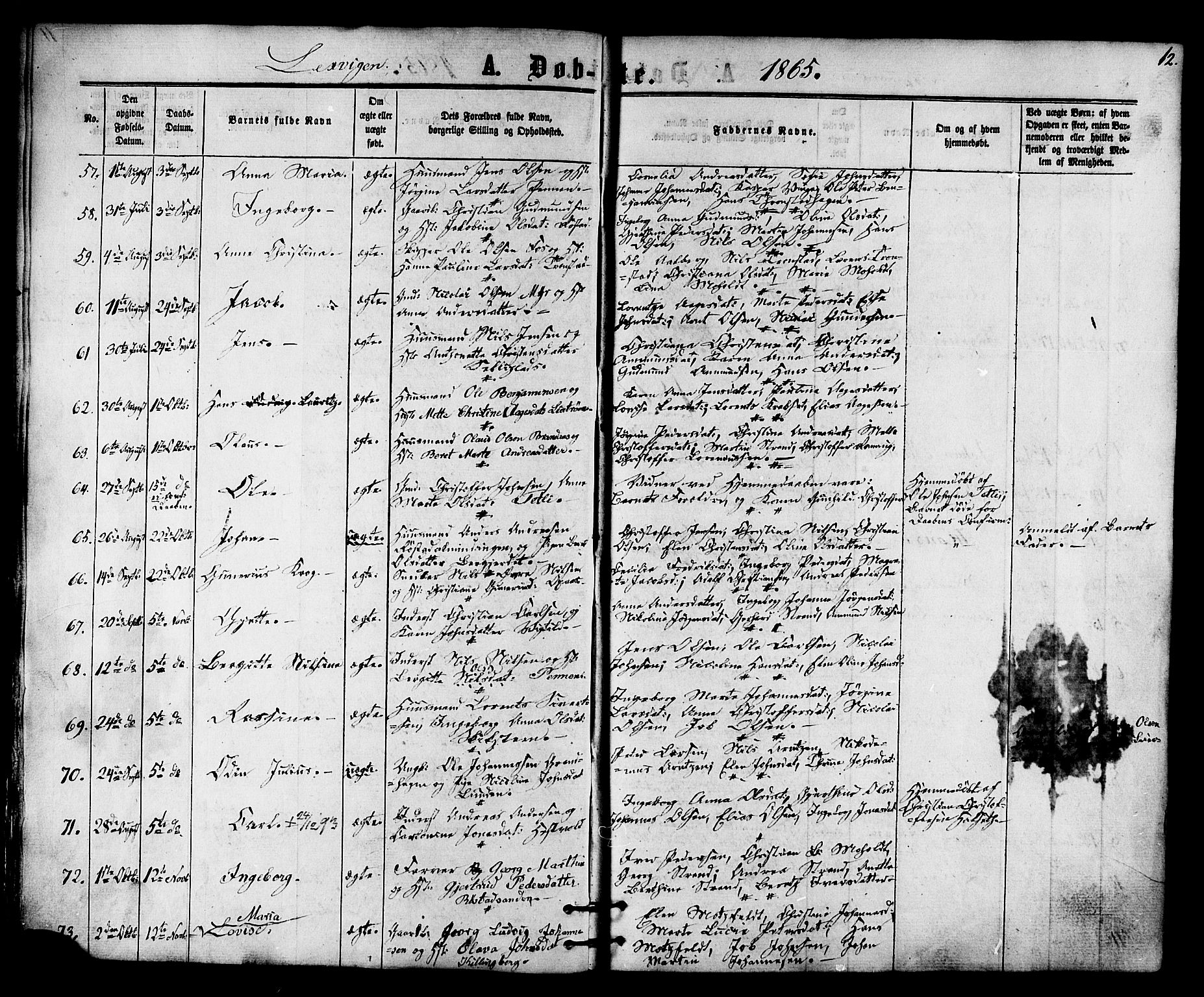 Ministerialprotokoller, klokkerbøker og fødselsregistre - Nord-Trøndelag, SAT/A-1458/701/L0009: Parish register (official) no. 701A09 /1, 1864-1882, p. 12