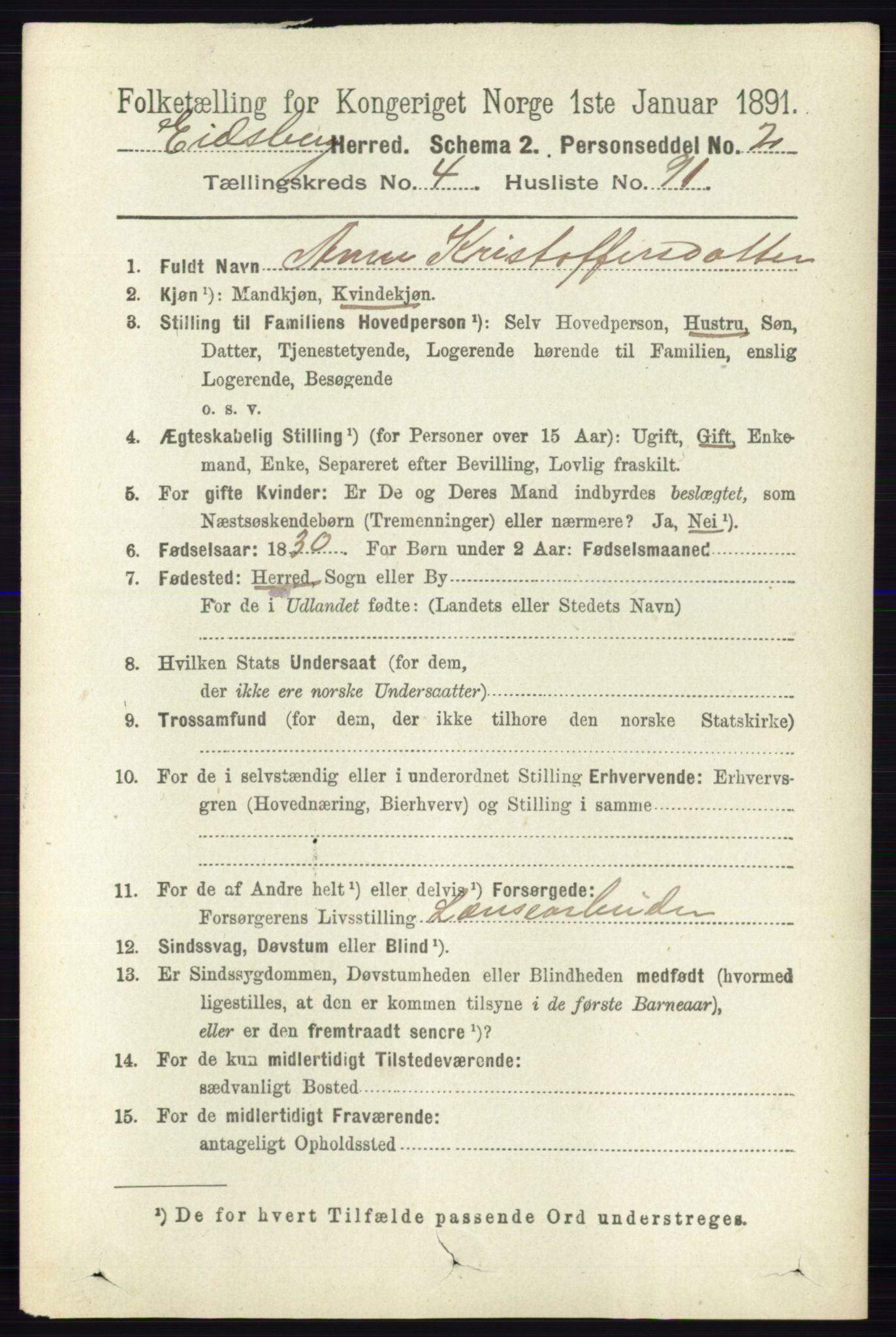 RA, 1891 census for 0125 Eidsberg, 1891, p. 2915