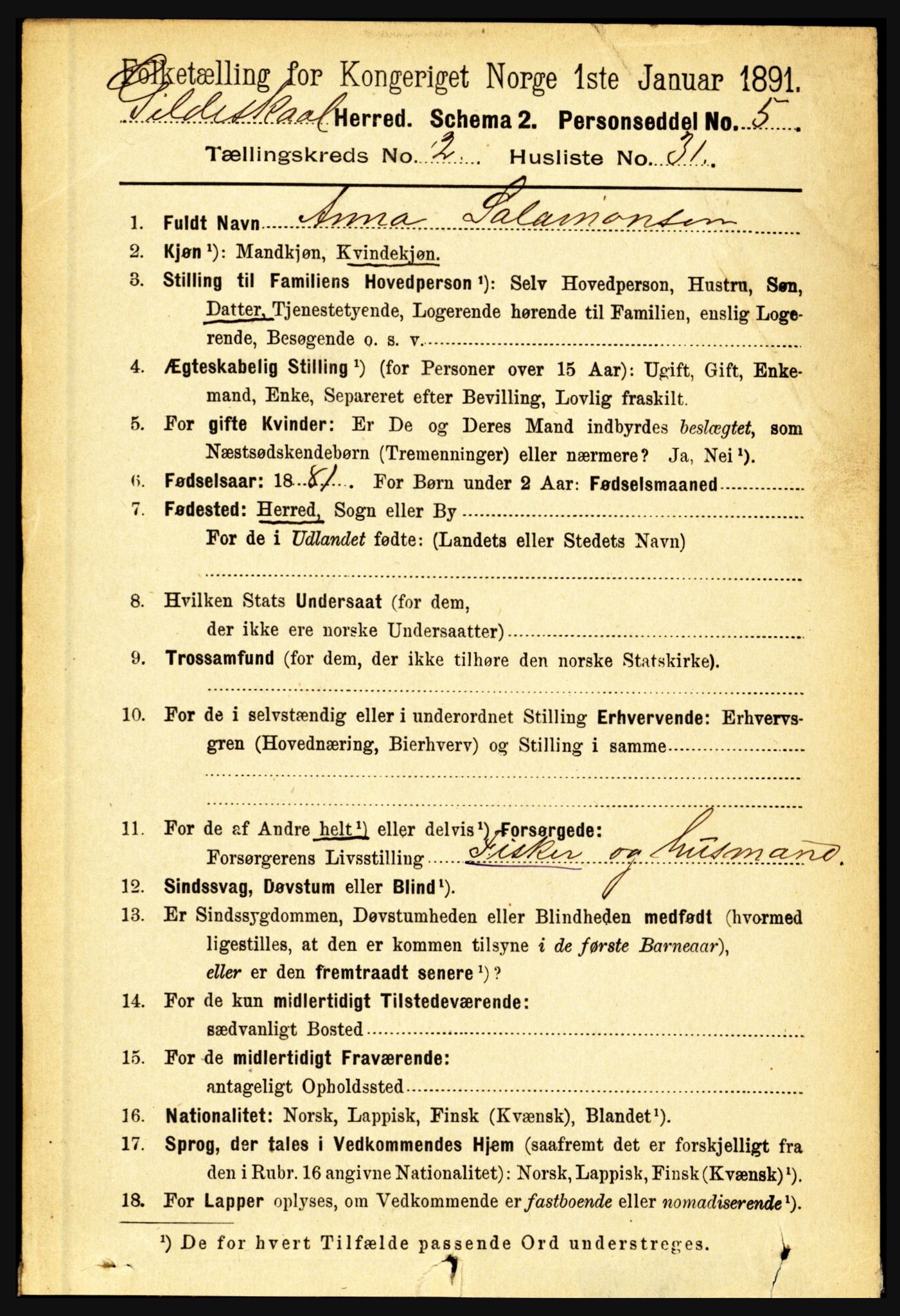 RA, 1891 census for 1838 Gildeskål, 1891, p. 710