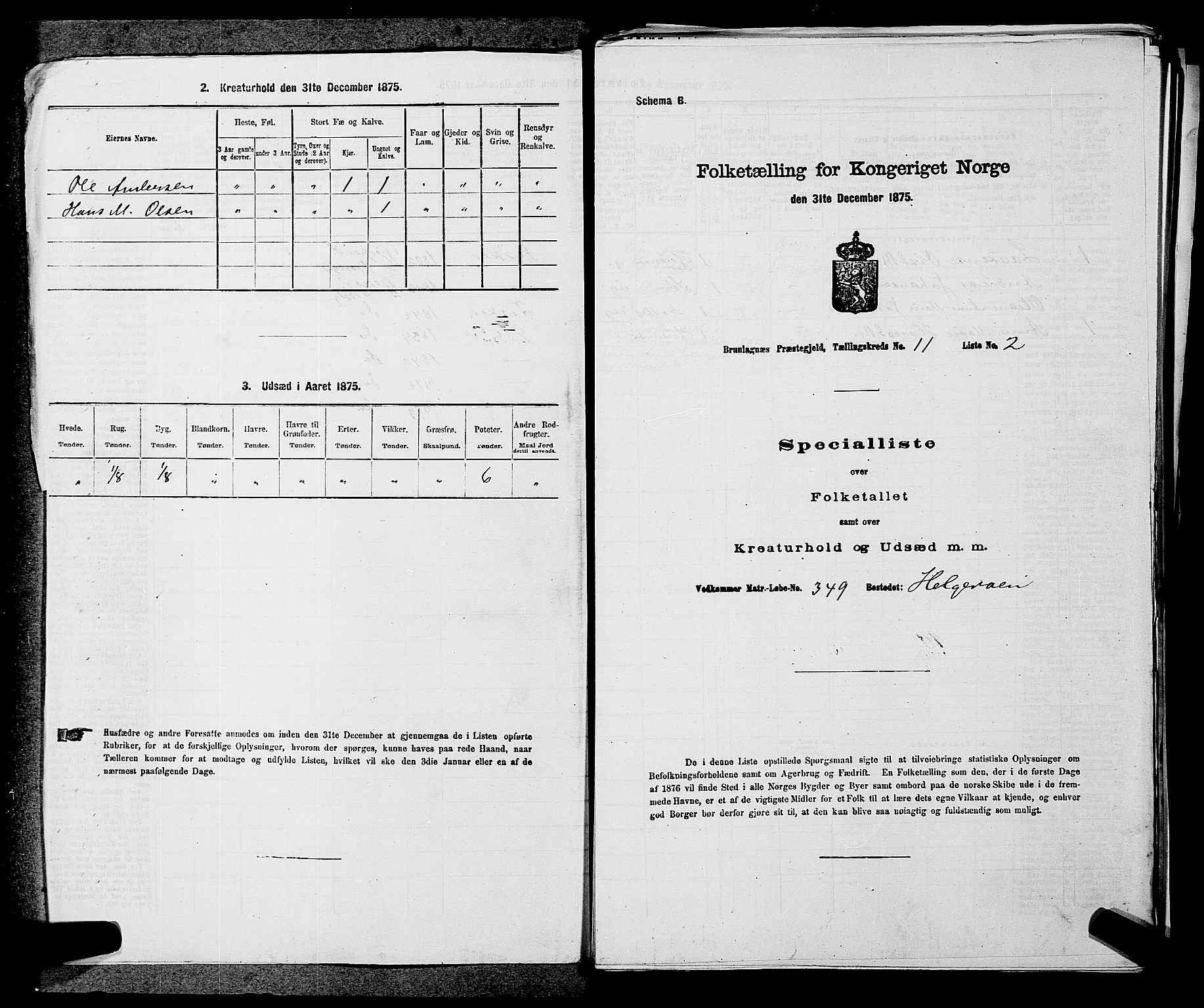 SAKO, 1875 census for 0726P Brunlanes, 1875, p. 1390