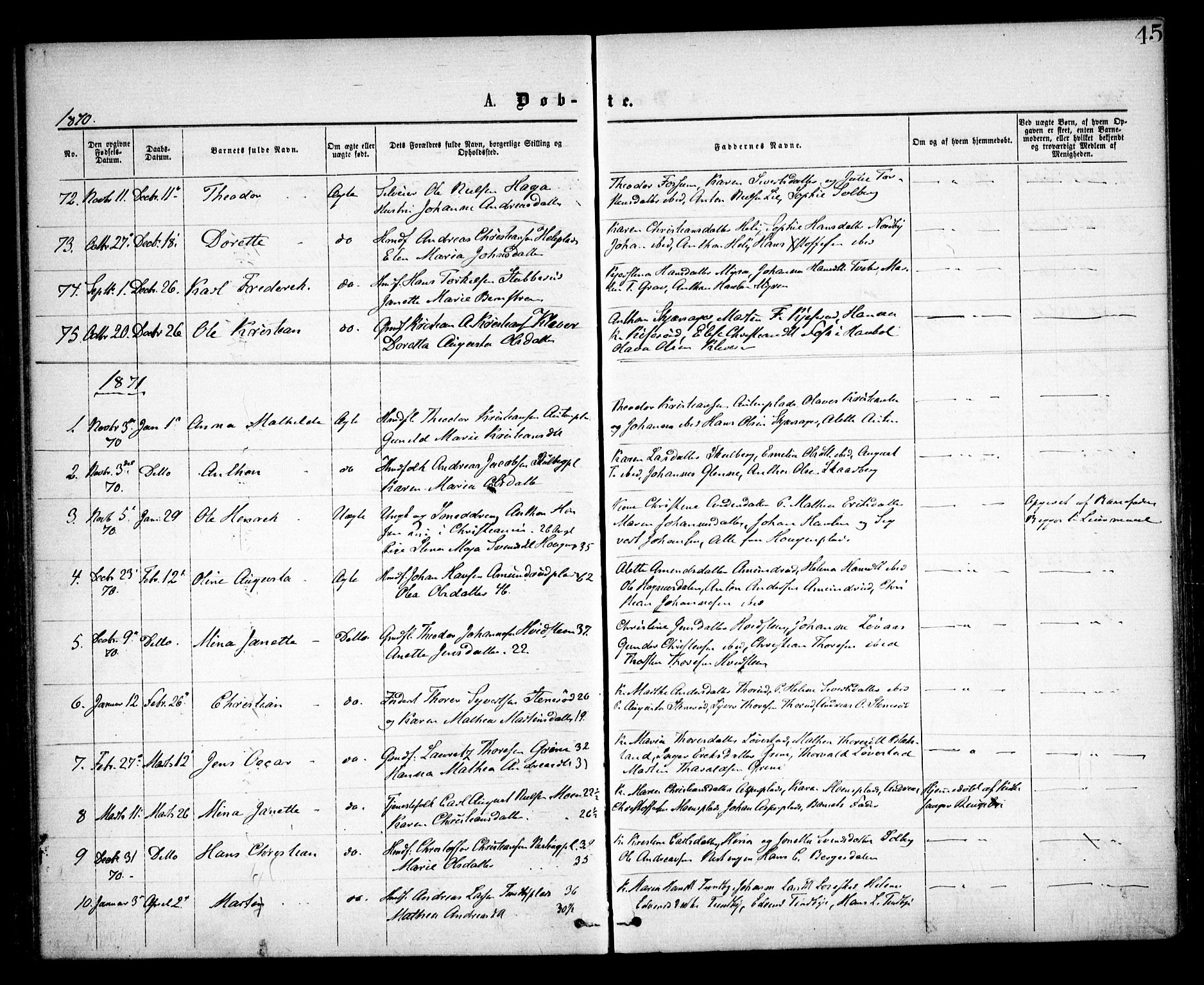 Spydeberg prestekontor Kirkebøker, SAO/A-10924/F/Fa/L0006: Parish register (official) no. I 6, 1863-1874, p. 45