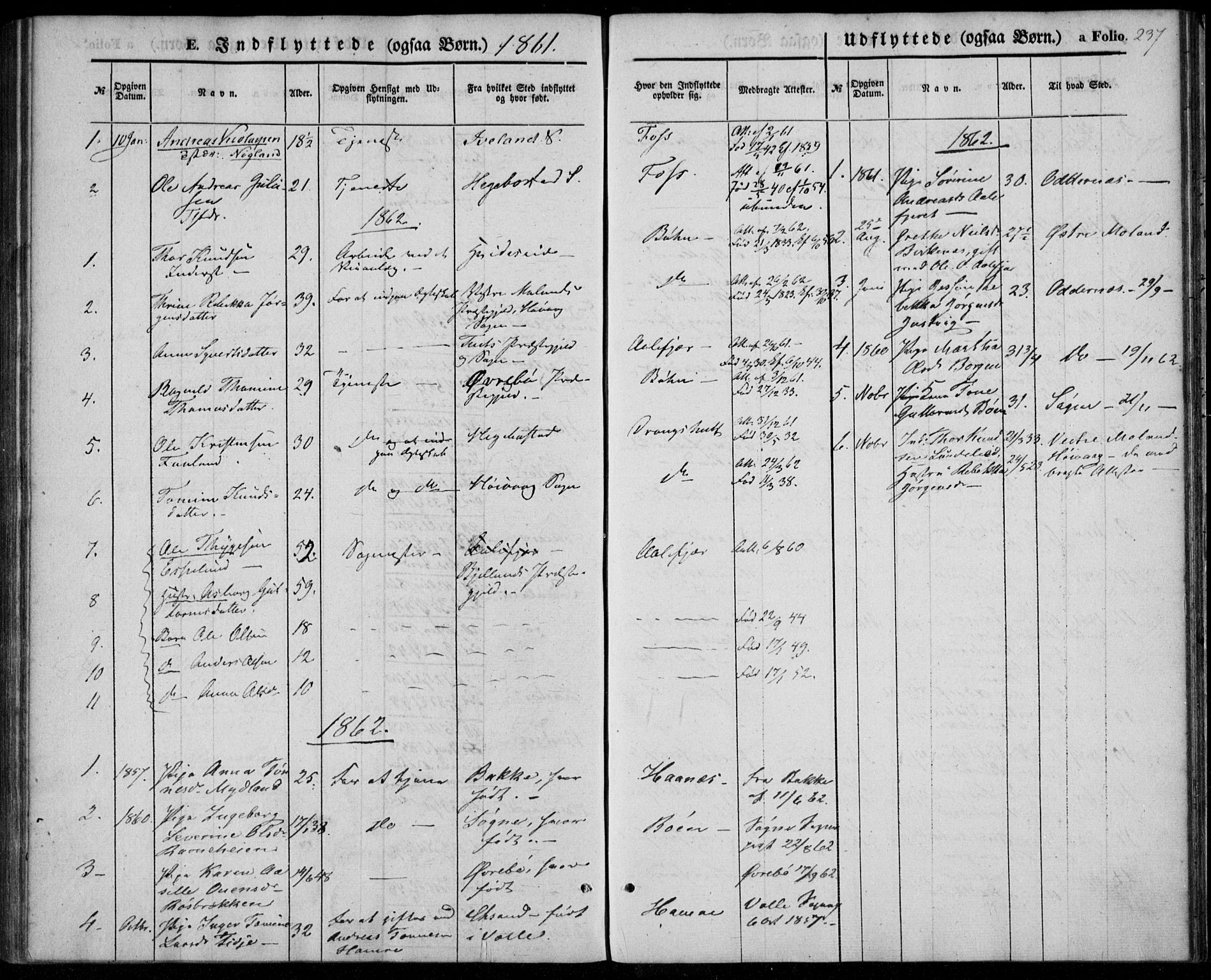 Tveit sokneprestkontor, AV/SAK-1111-0043/F/Fa/L0005: Parish register (official) no. A 5, 1853-1871, p. 237