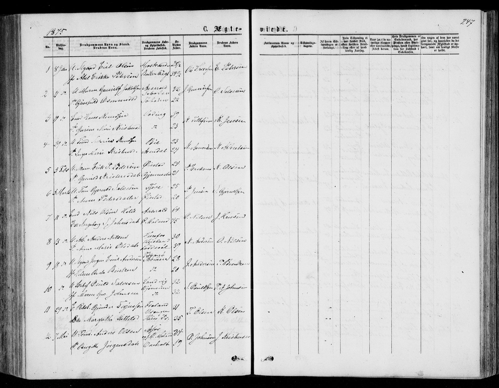 Øyestad sokneprestkontor, AV/SAK-1111-0049/F/Fb/L0008: Parish register (copy) no. B 8, 1872-1886, p. 247