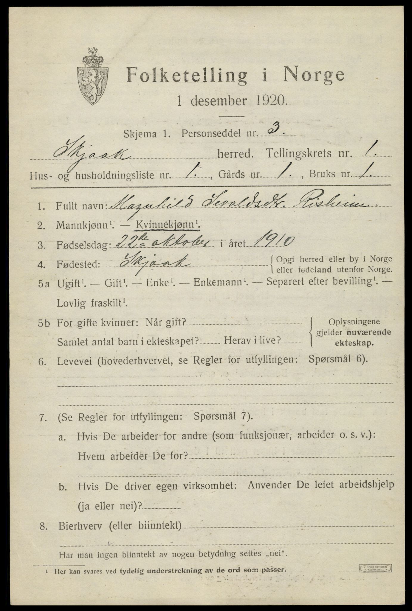 SAH, 1920 census for Skjåk, 1920, p. 824