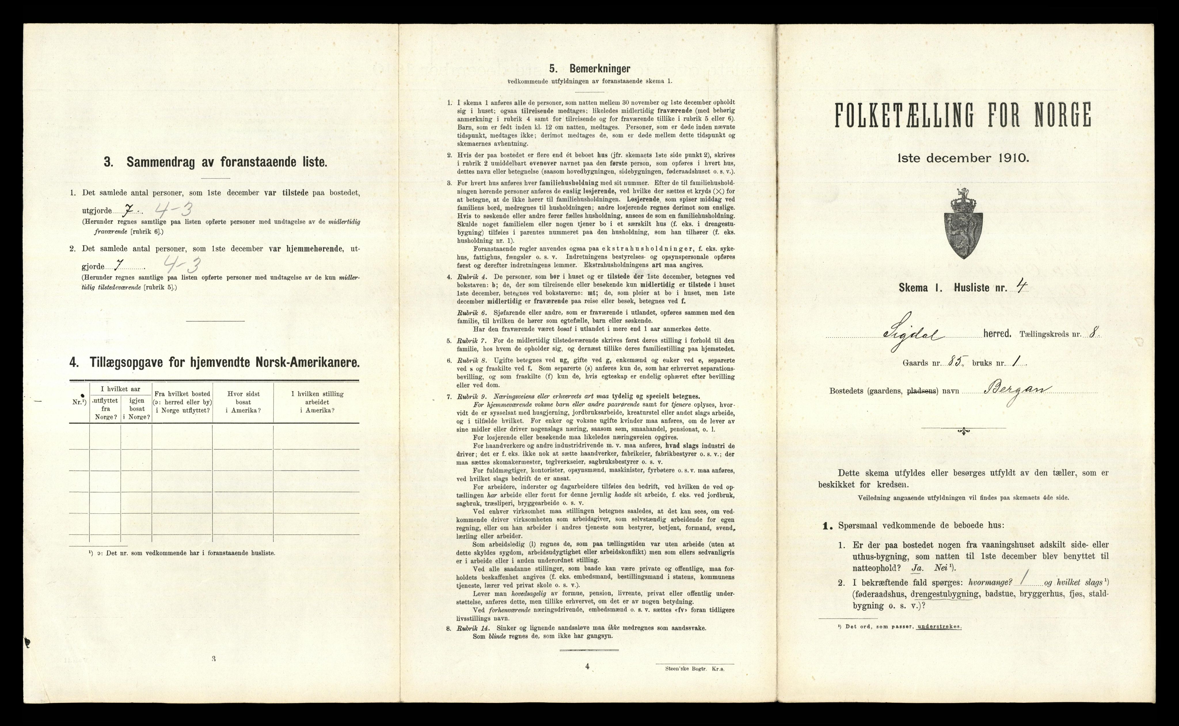 RA, 1910 census for Sigdal, 1910, p. 852