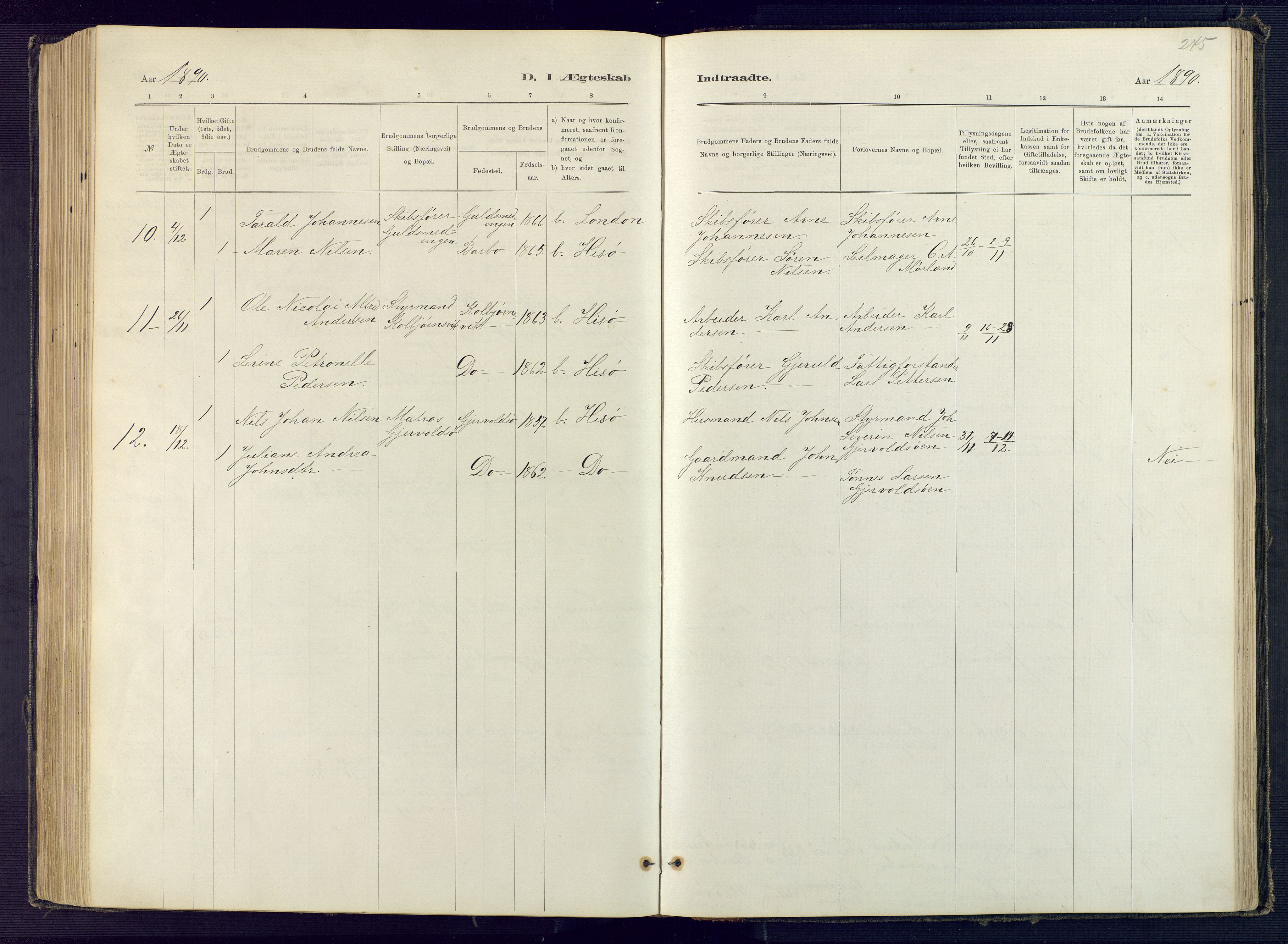 Hisøy sokneprestkontor, AV/SAK-1111-0020/F/Fb/L0003: Parish register (copy) no. B 3, 1885-1905, p. 245