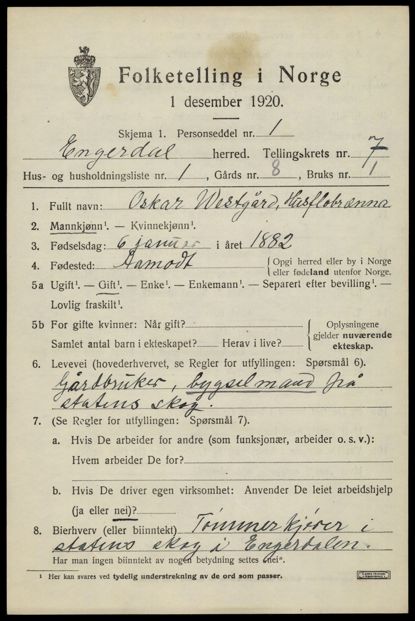 SAH, 1920 census for Engerdal, 1920, p. 2937