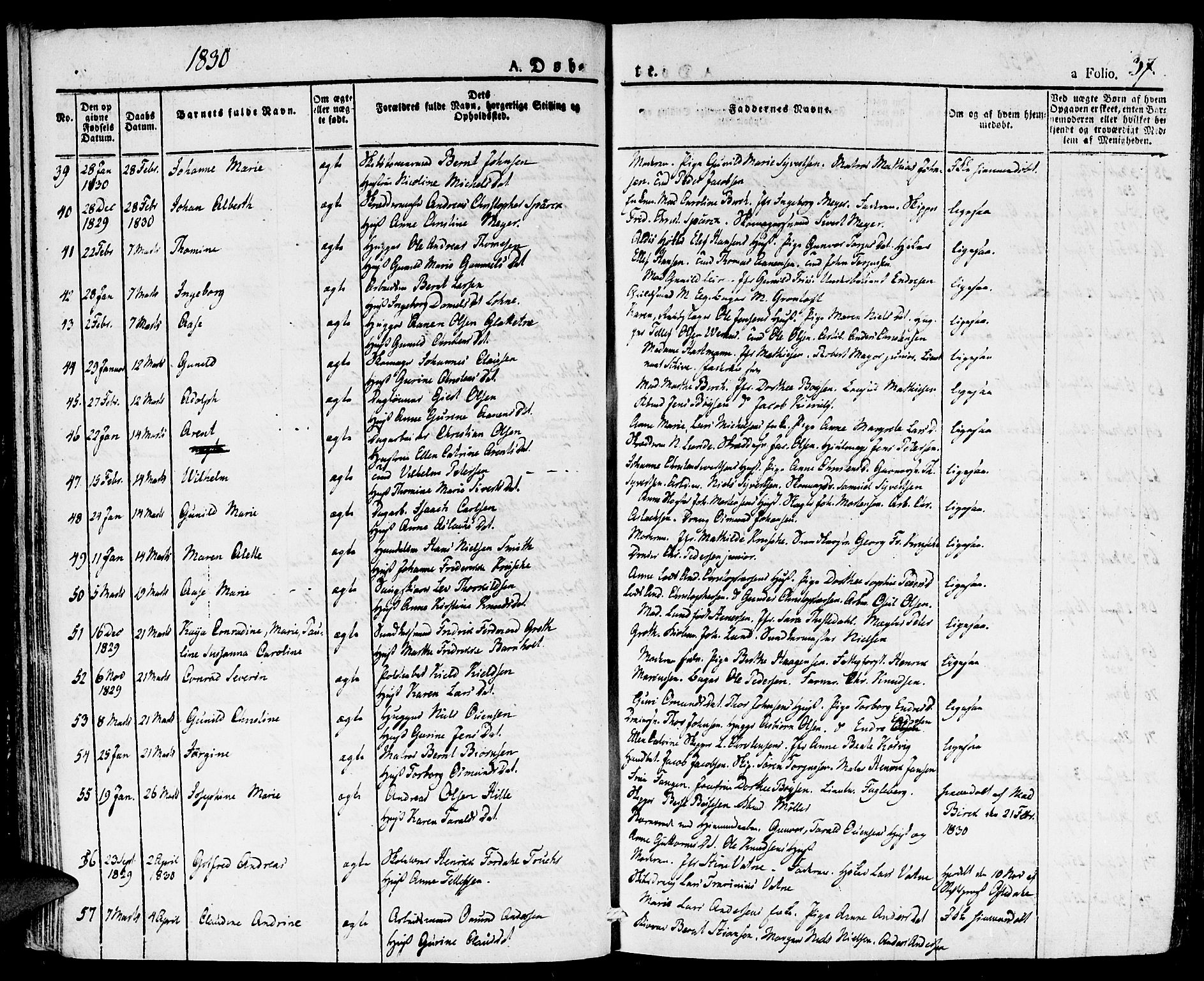 Kristiansand domprosti, SAK/1112-0006/F/Fa/L0011: Parish register (official) no. A 11, 1827-1841, p. 37