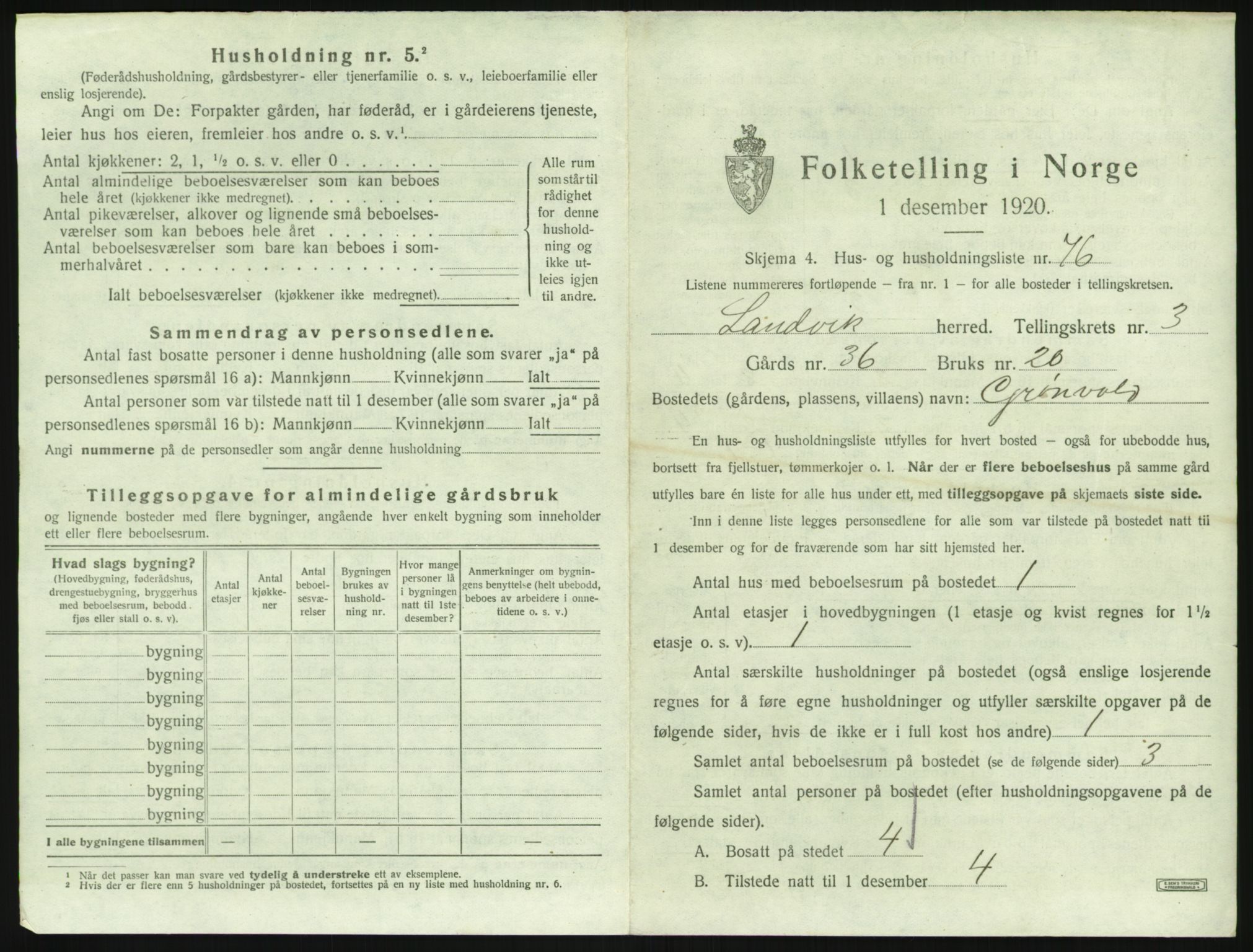 SAK, 1920 census for Landvik, 1920, p. 678