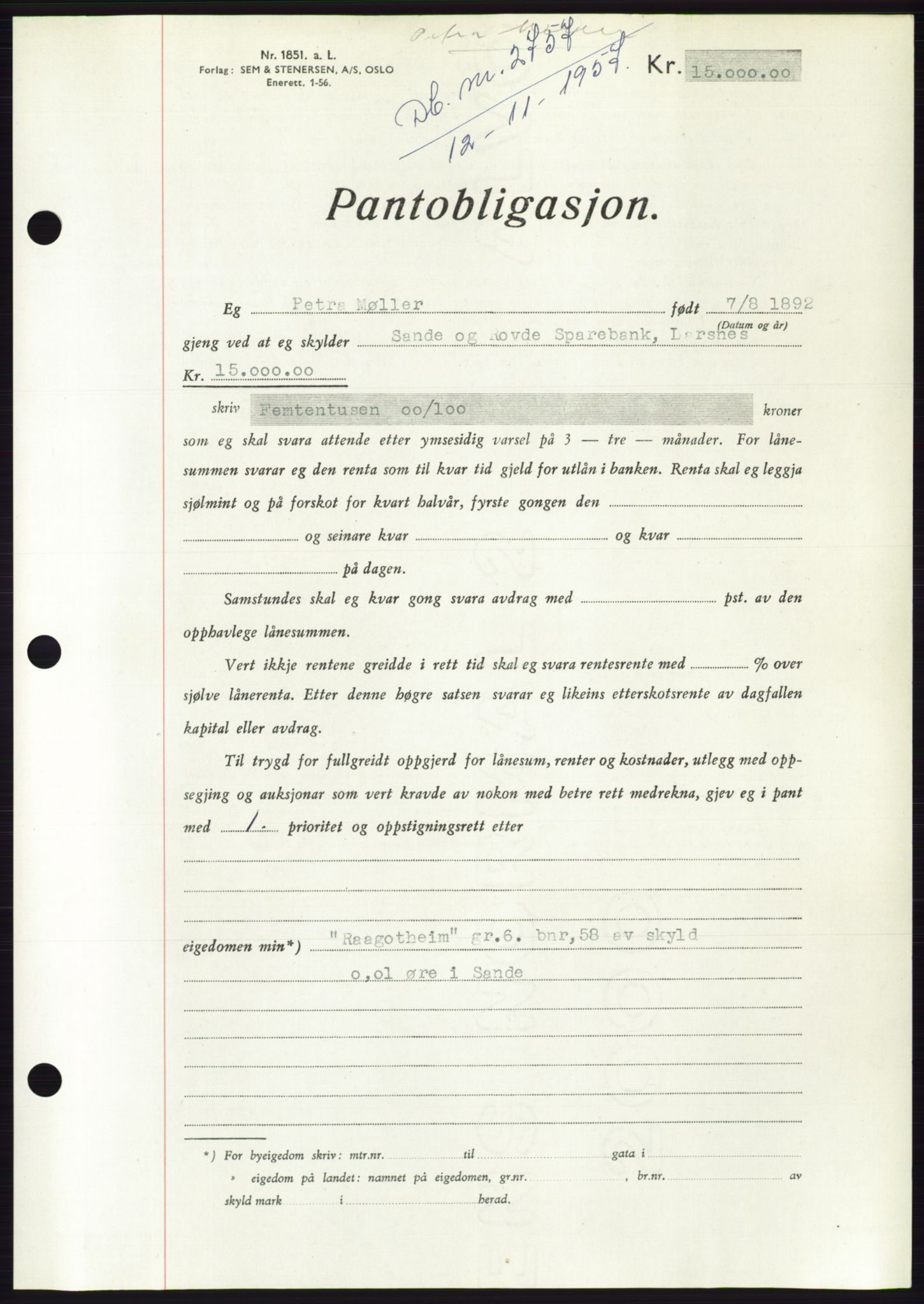 Søre Sunnmøre sorenskriveri, AV/SAT-A-4122/1/2/2C/L0130: Mortgage book no. 18B, 1957-1958, Diary no: : 2757/1957