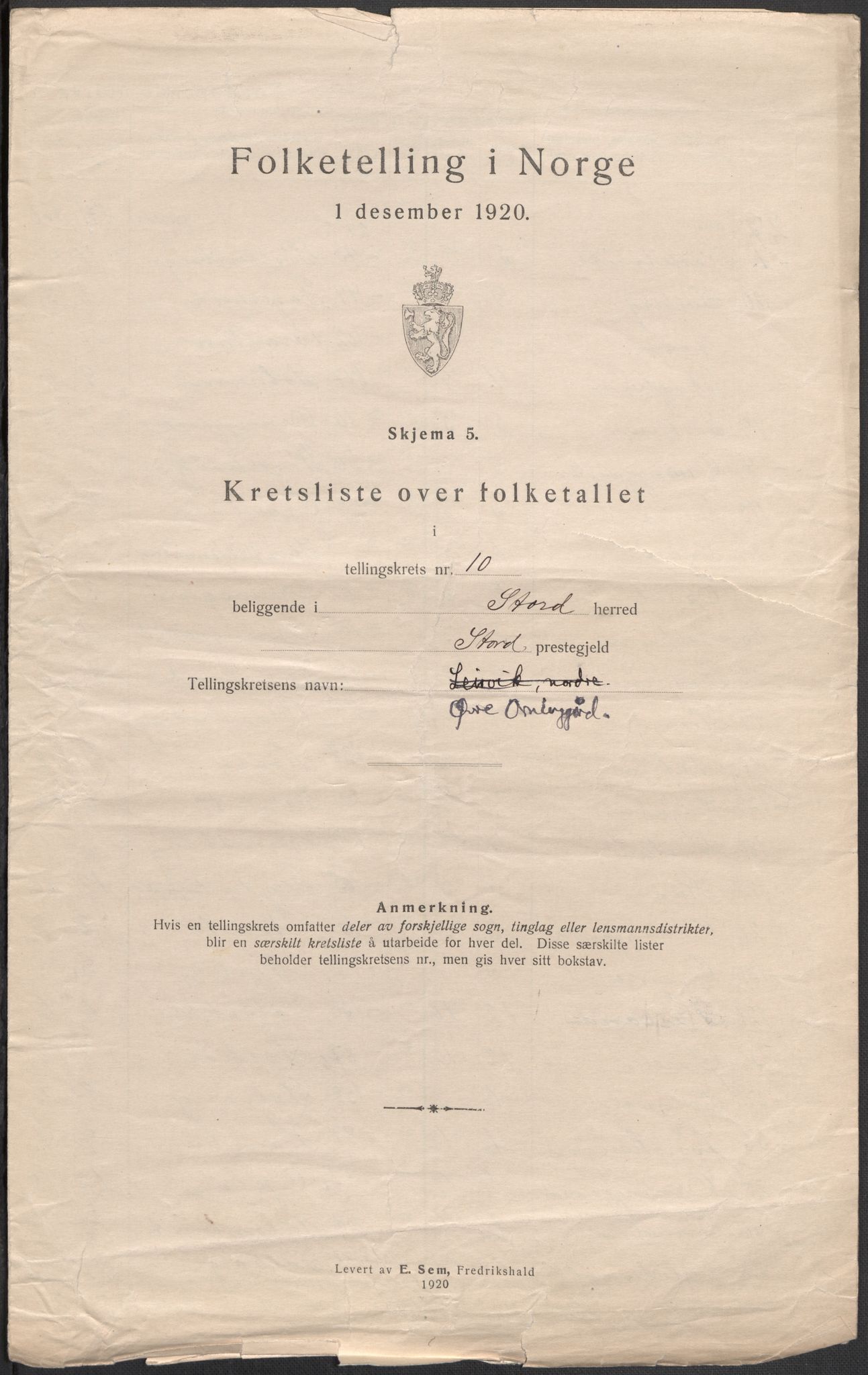 SAB, 1920 census for Stord, 1920, p. 32