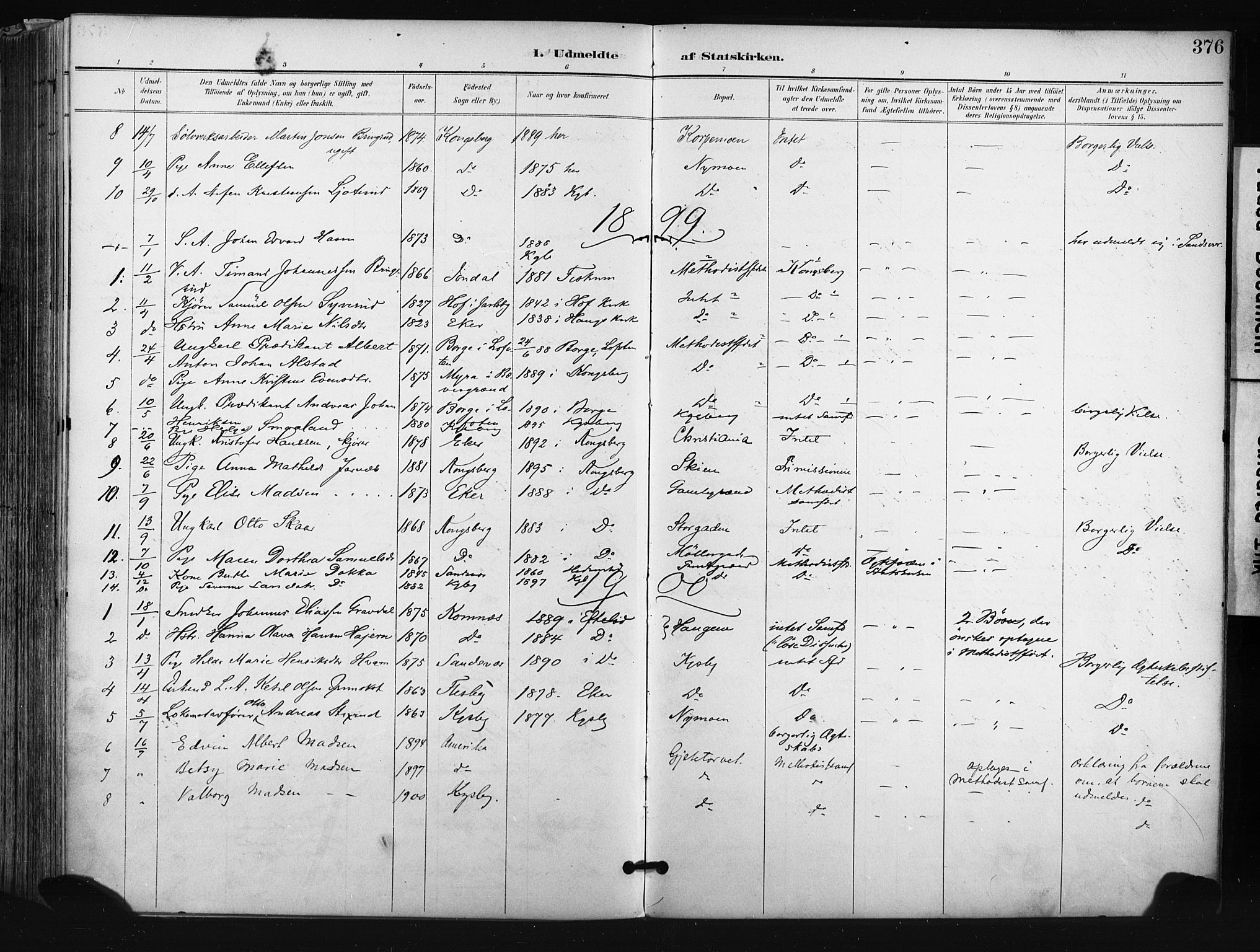 Kongsberg kirkebøker, SAKO/A-22/F/Fb/L0003: Parish register (official) no. II 3, 1896-1905, p. 376