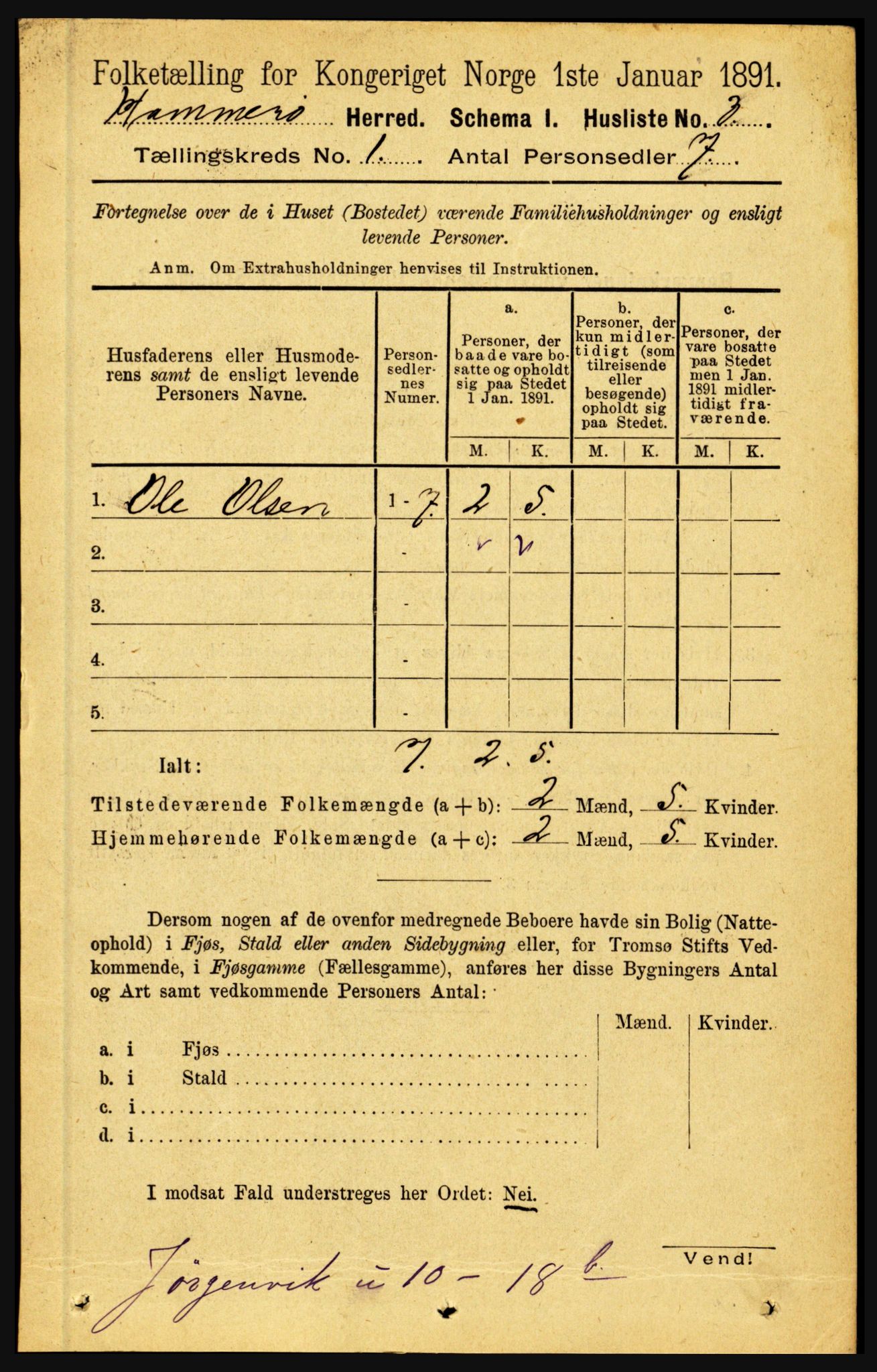 RA, 1891 census for 1849 Hamarøy, 1891, p. 20