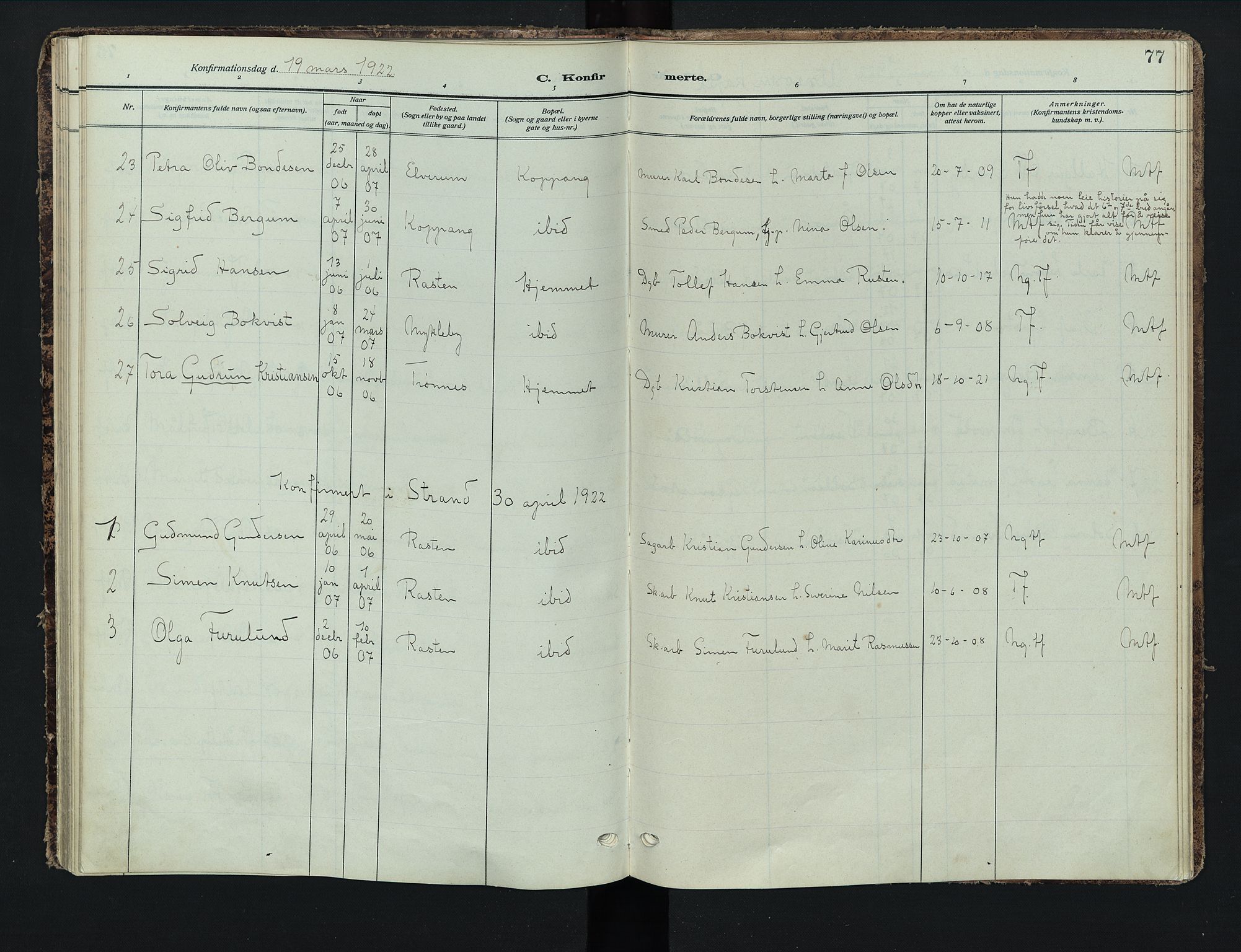 Stor-Elvdal prestekontor, AV/SAH-PREST-052/H/Ha/Haa/L0005: Parish register (official) no. 5, 1908-1924, p. 77