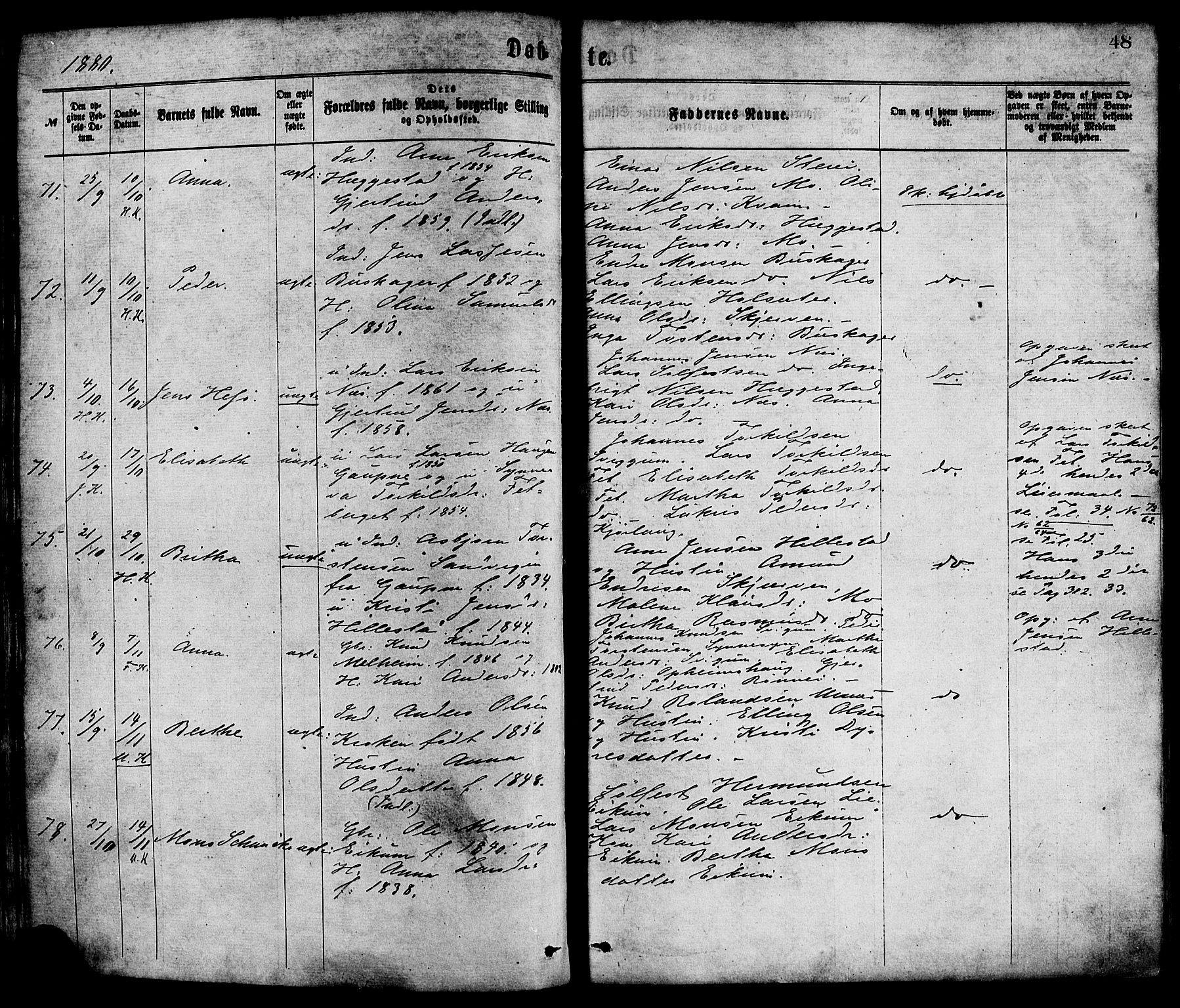 Hafslo sokneprestembete, AV/SAB-A-80301/H/Haa/Haaa/L0011: Parish register (official) no. A 11, 1873-1886, p. 48