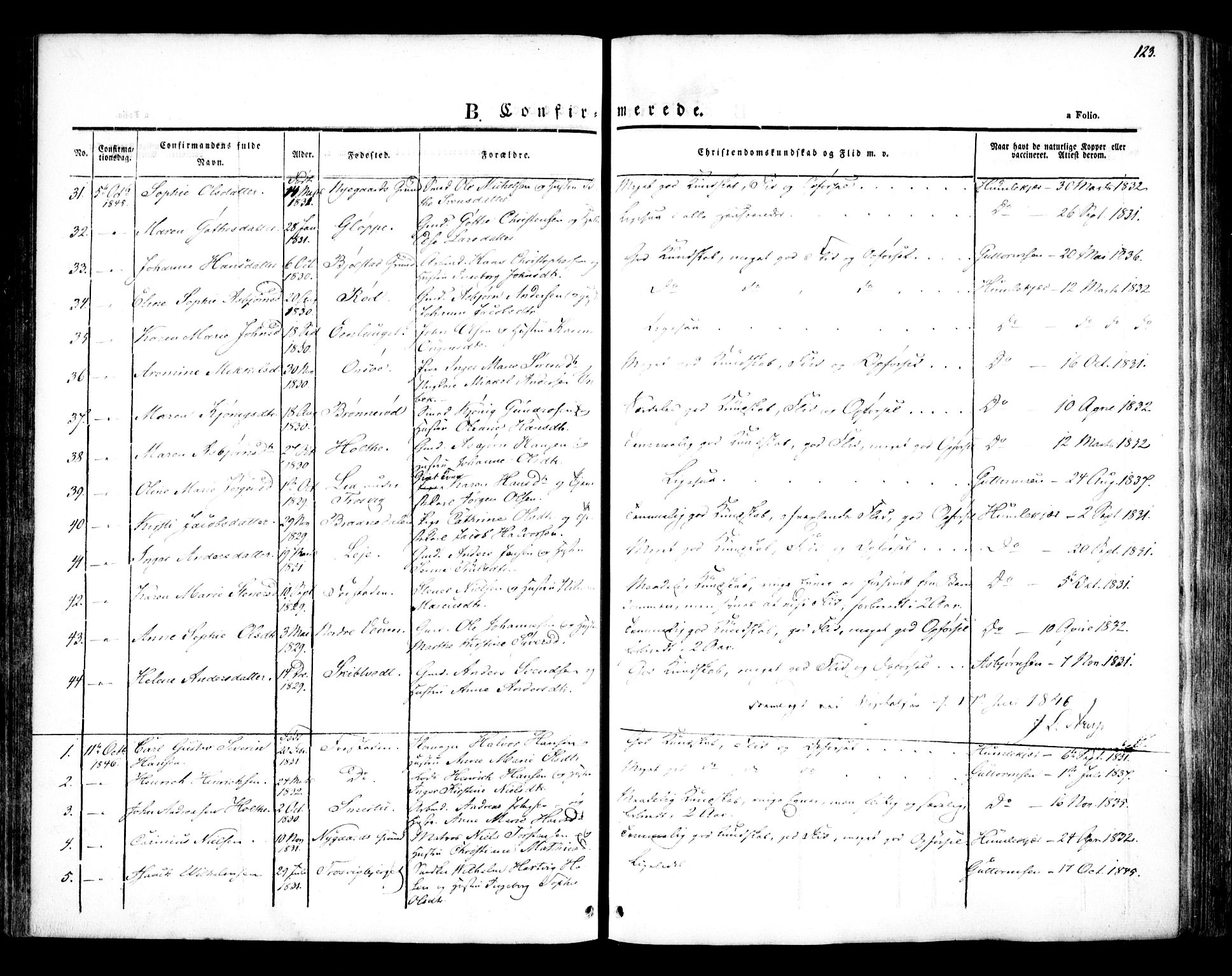 Glemmen prestekontor Kirkebøker, AV/SAO-A-10908/F/Fa/L0005: Parish register (official) no. 5, 1838-1852, p. 123