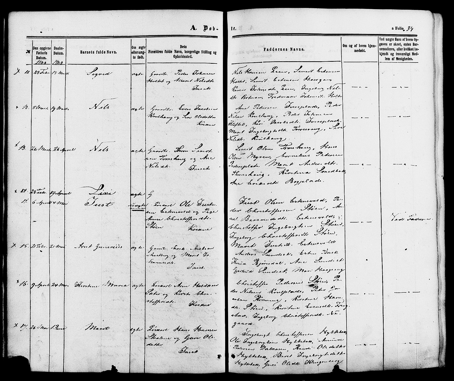 Kvikne prestekontor, AV/SAH-PREST-064/H/Ha/Haa/L0006: Parish register (official) no. 6, 1863-1886, p. 34