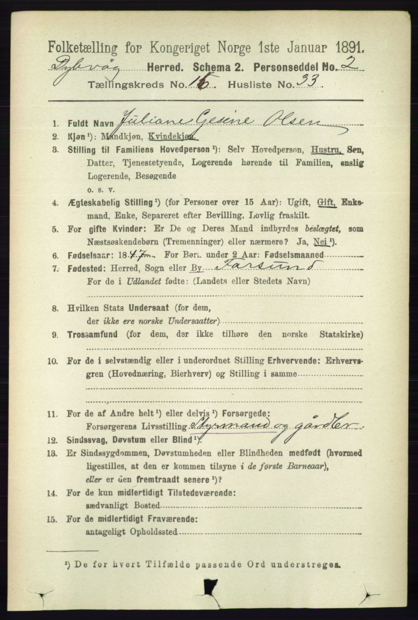 RA, 1891 census for 0915 Dypvåg, 1891, p. 6602