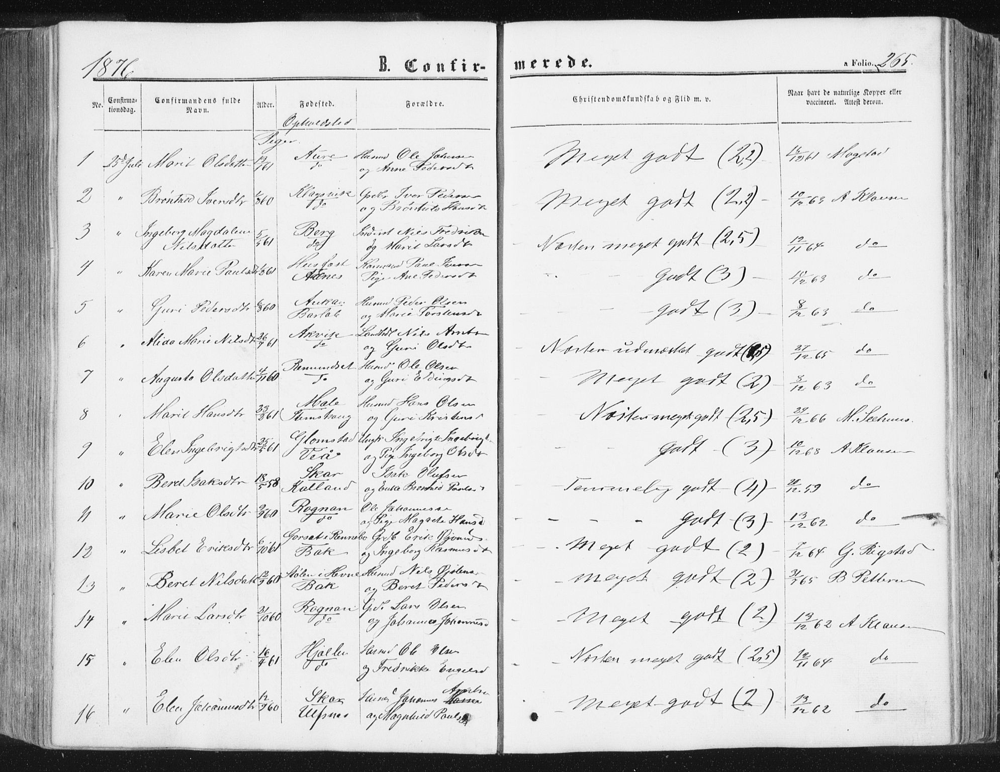 Ministerialprotokoller, klokkerbøker og fødselsregistre - Møre og Romsdal, AV/SAT-A-1454/578/L0905: Parish register (official) no. 578A04, 1859-1877, p. 265