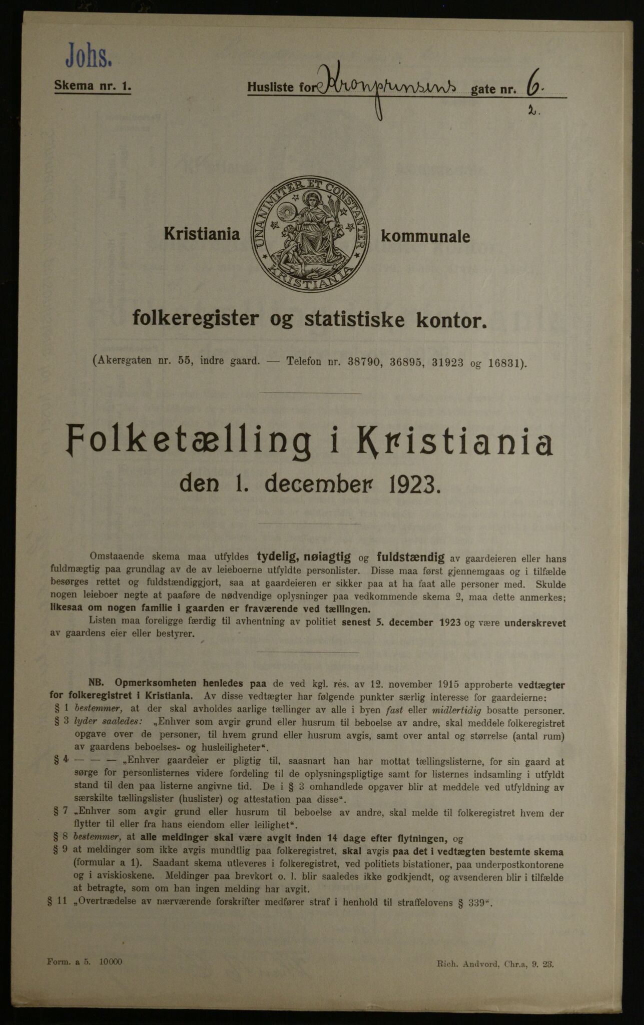 OBA, Municipal Census 1923 for Kristiania, 1923, p. 61180