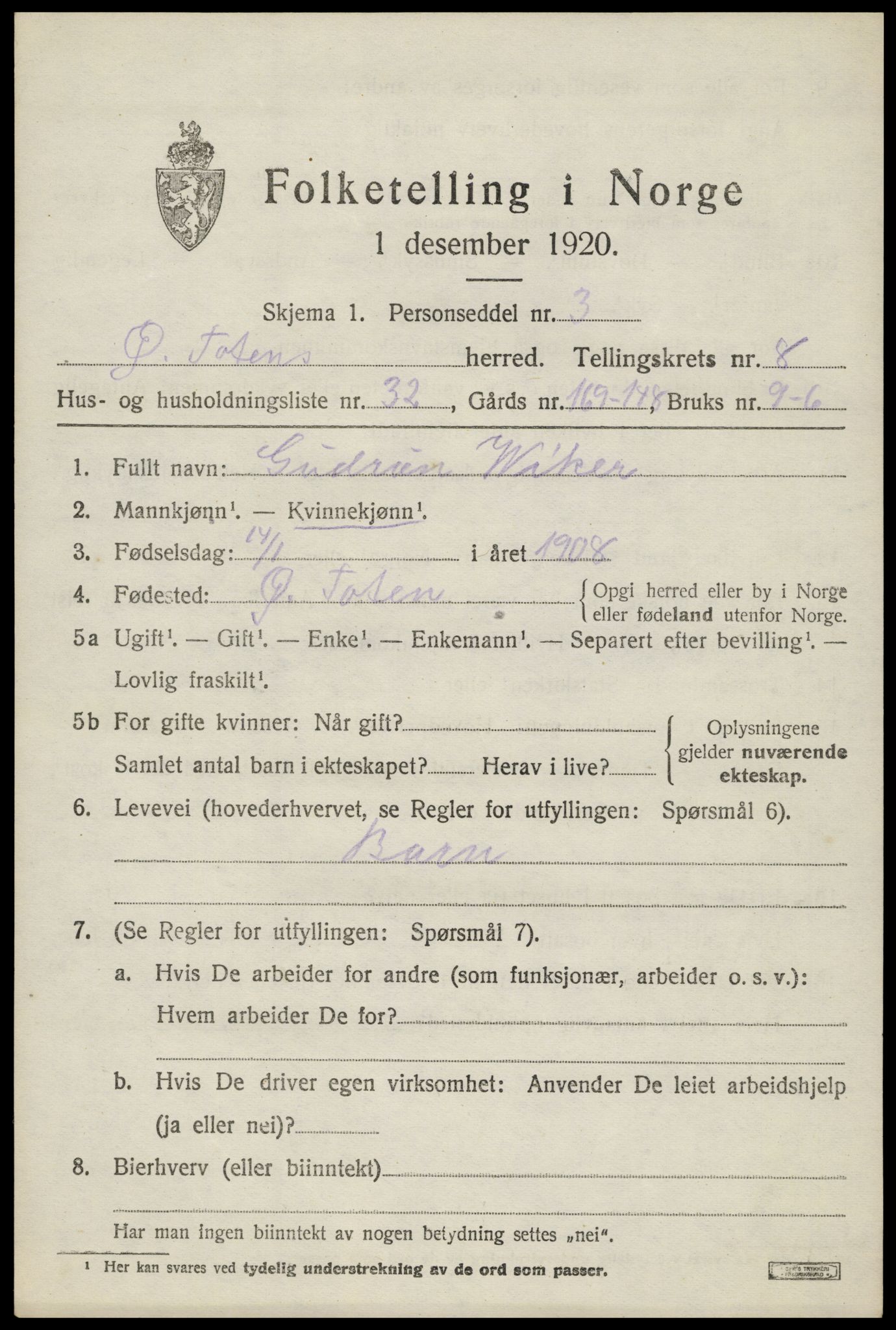 SAH, 1920 census for Østre Toten, 1920, p. 16350