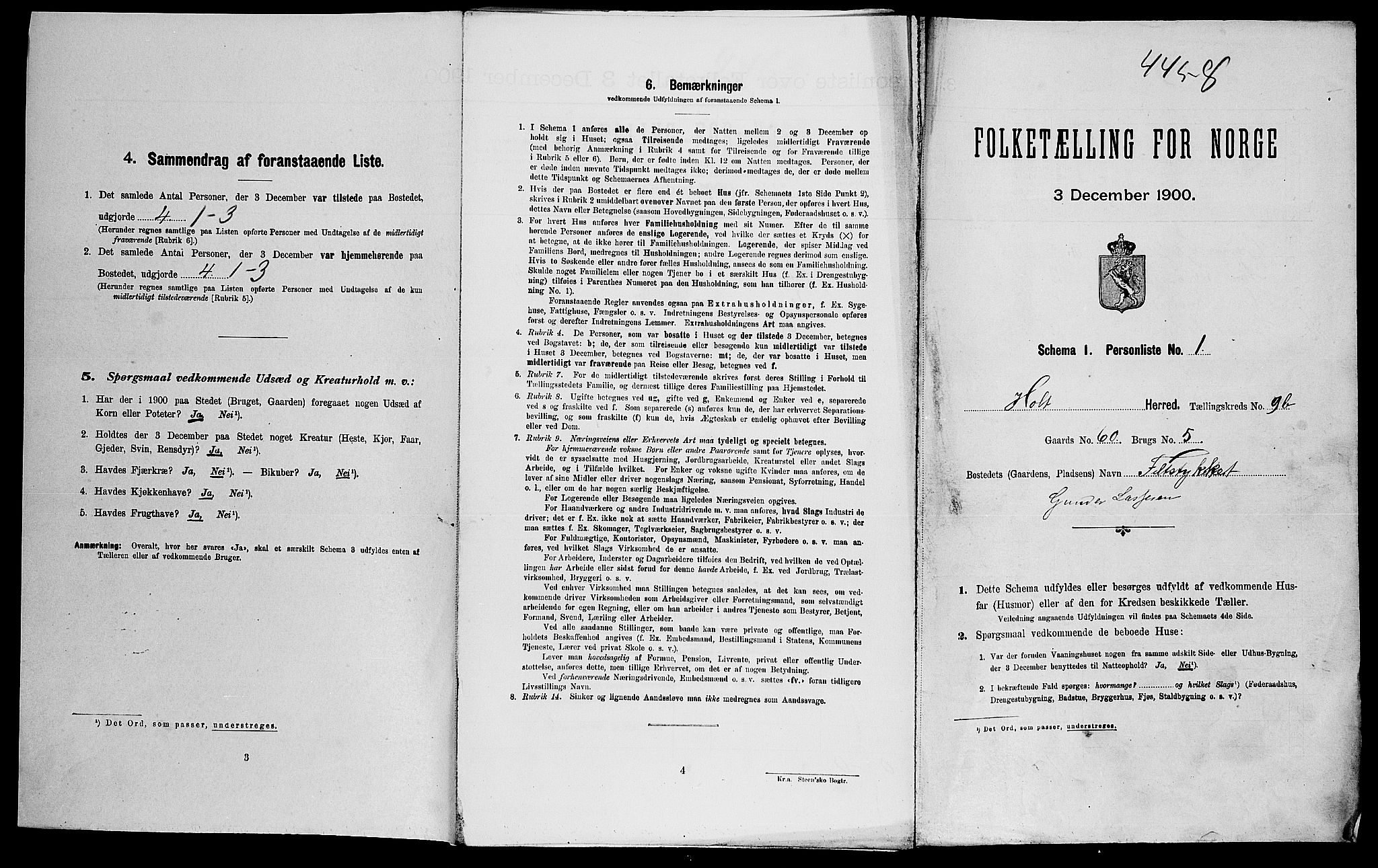 SAK, 1900 census for Holt, 1900, p. 1323