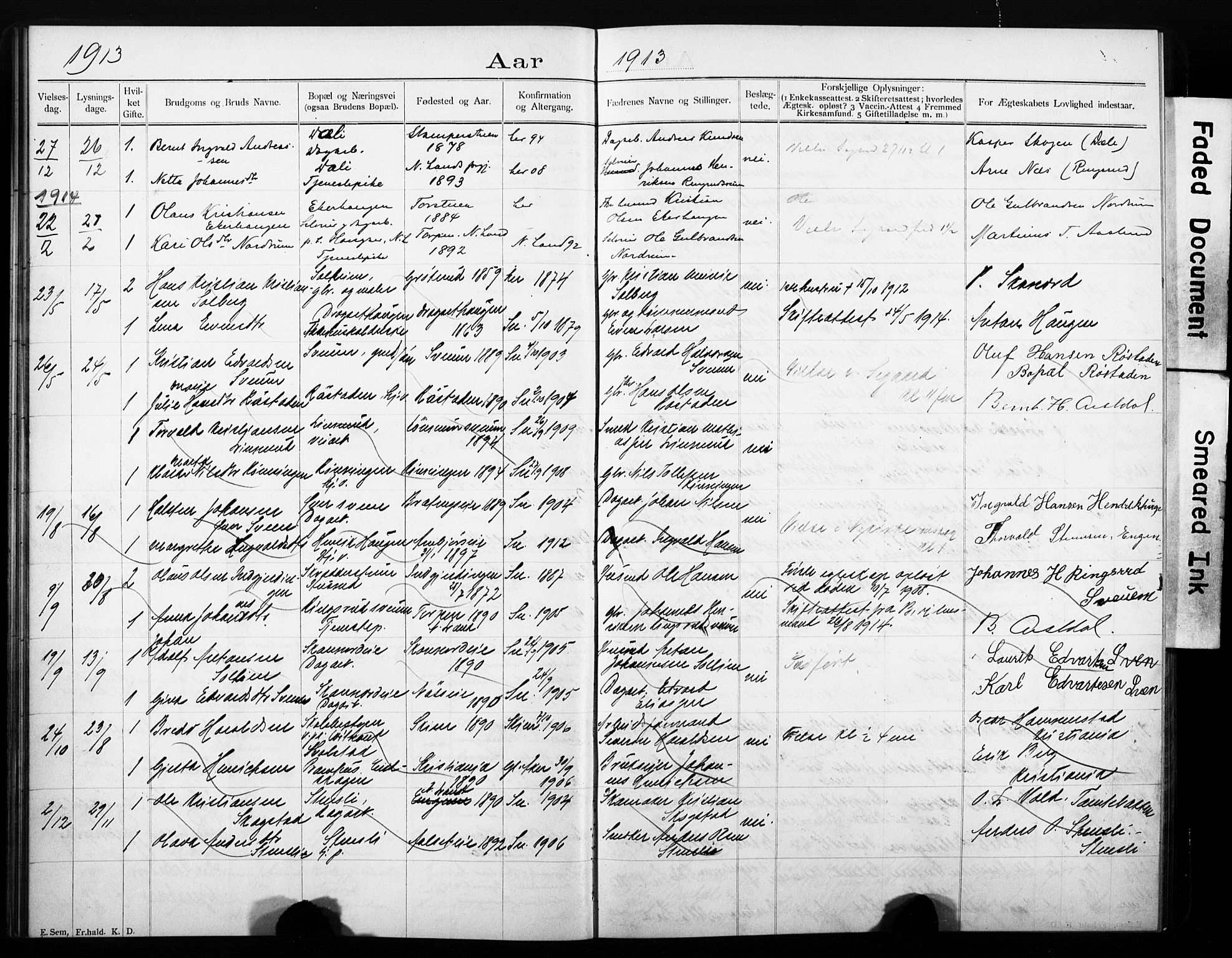 Biri prestekontor, AV/SAH-PREST-096/I/Ie: Banns register no. 1, 1900-1918