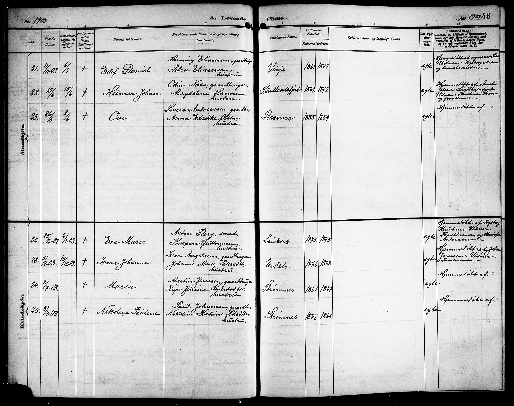 Ministerialprotokoller, klokkerbøker og fødselsregistre - Nordland, AV/SAT-A-1459/876/L1105: Parish register (copy) no. 876C04, 1896-1914, p. 43