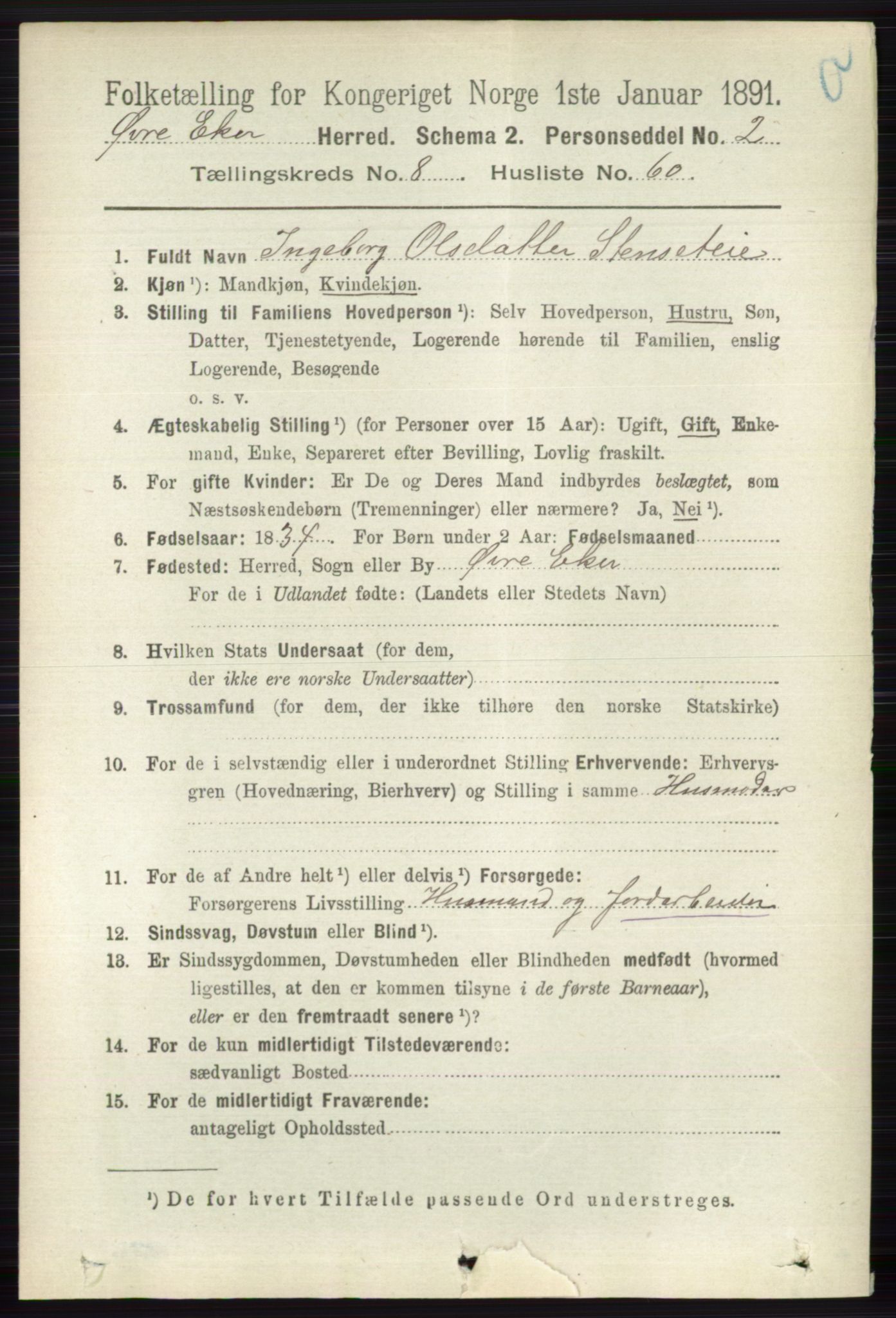 RA, 1891 census for 0624 Øvre Eiker, 1891, p. 3575