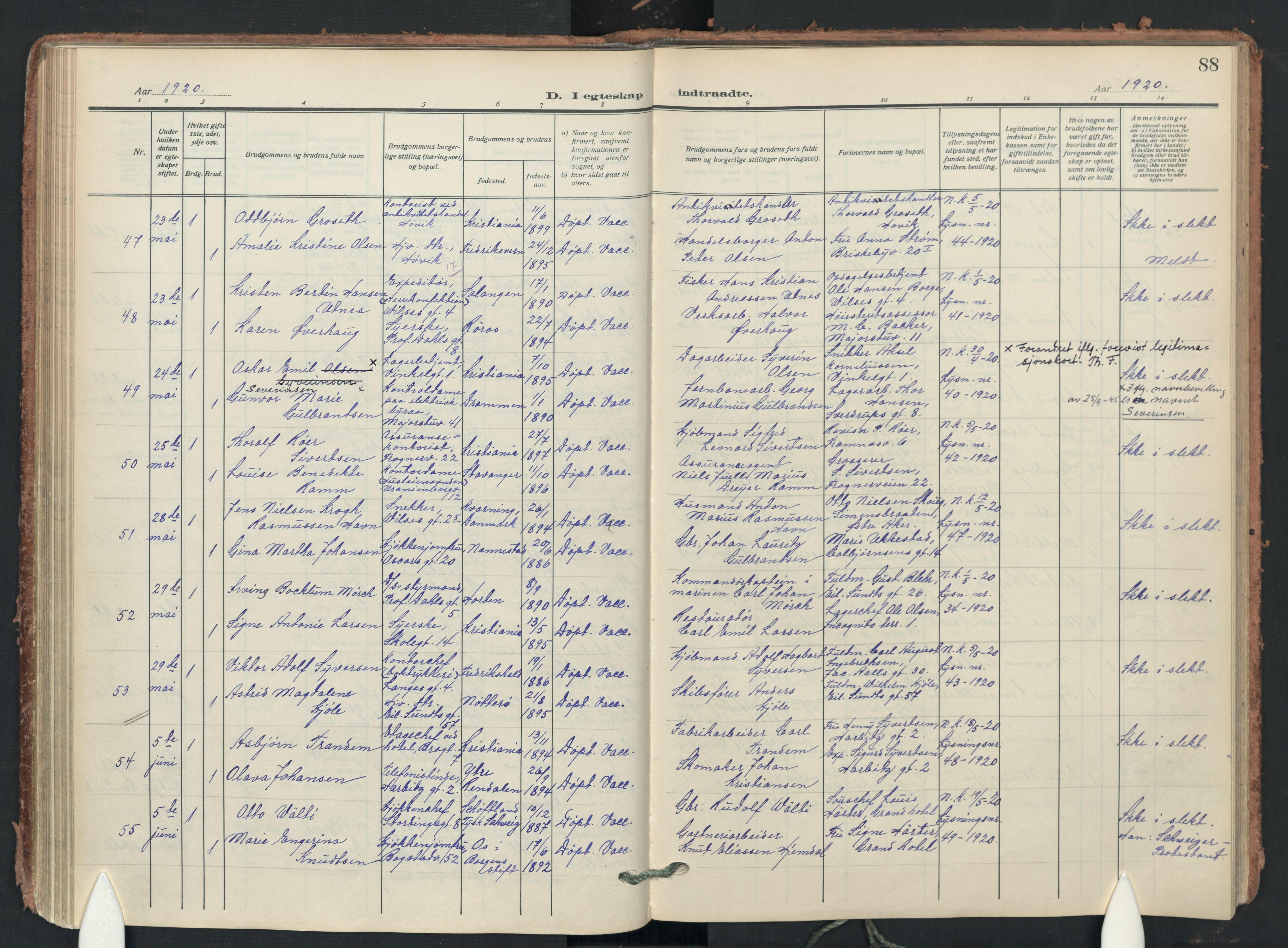 Uranienborg prestekontor Kirkebøker, AV/SAO-A-10877/F/Fa/L0012: Parish register (official) no. 12, 1914-1930, p. 88