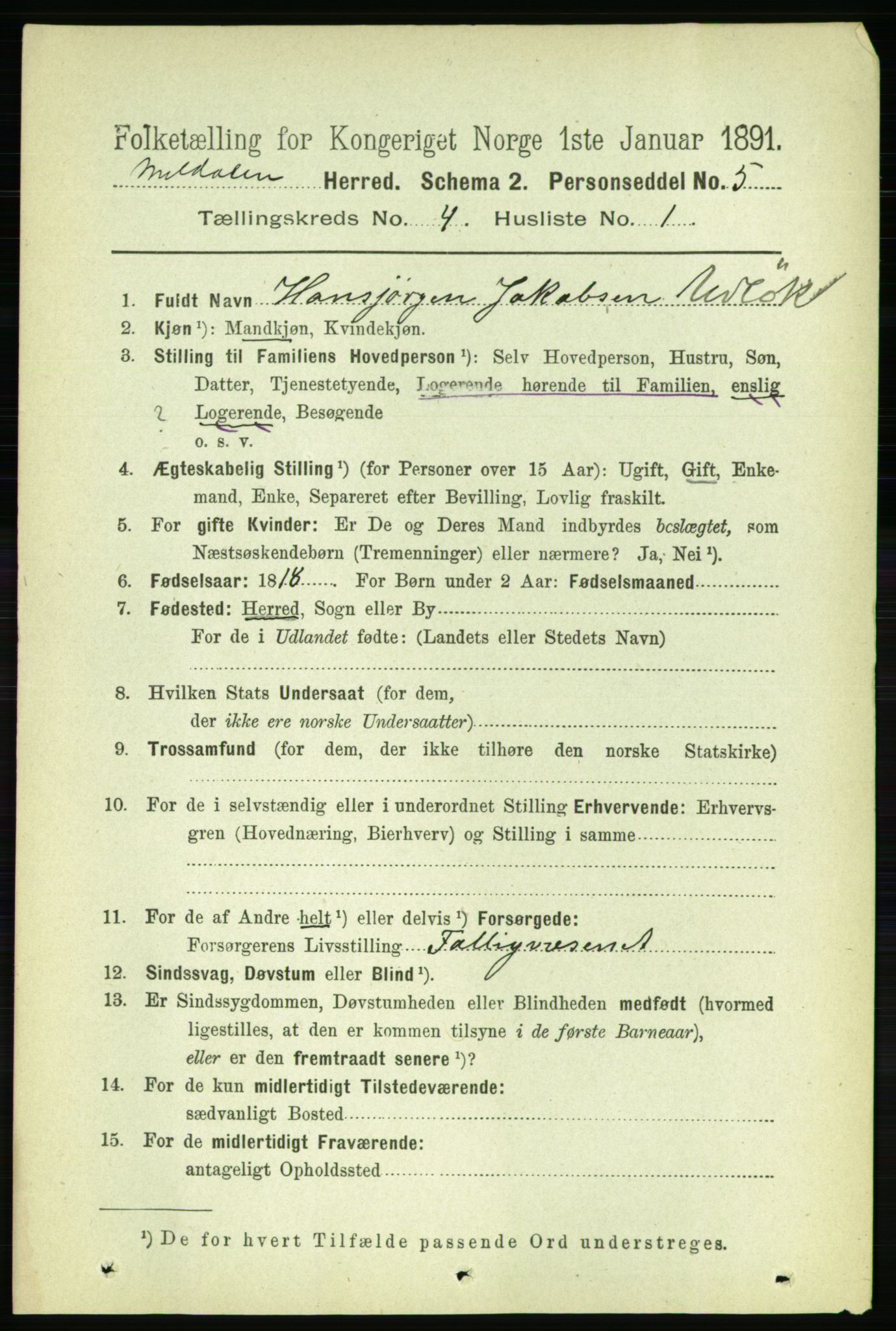 RA, 1891 census for 1636 Meldal, 1891, p. 2084