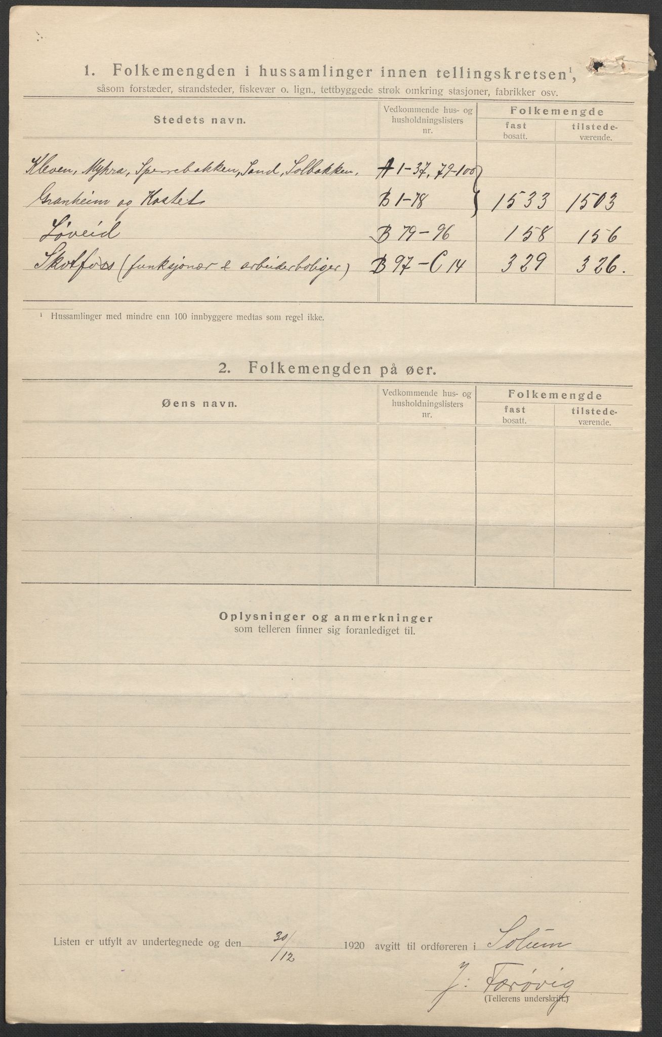 SAKO, 1920 census for Solum, 1920, p. 12