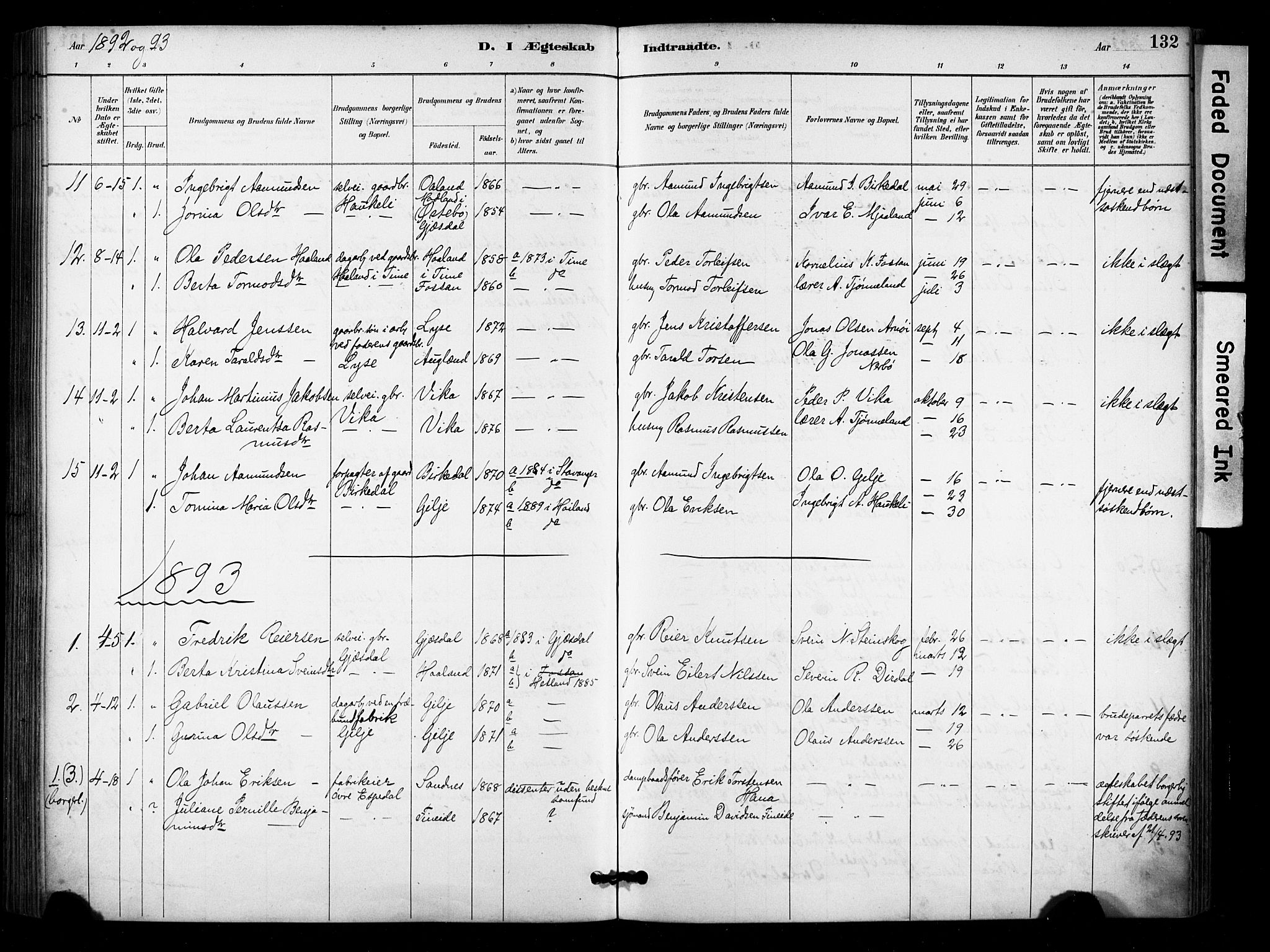 Høgsfjord sokneprestkontor, SAST/A-101624/H/Ha/Haa/L0006: Parish register (official) no. A 6, 1885-1897, p. 132