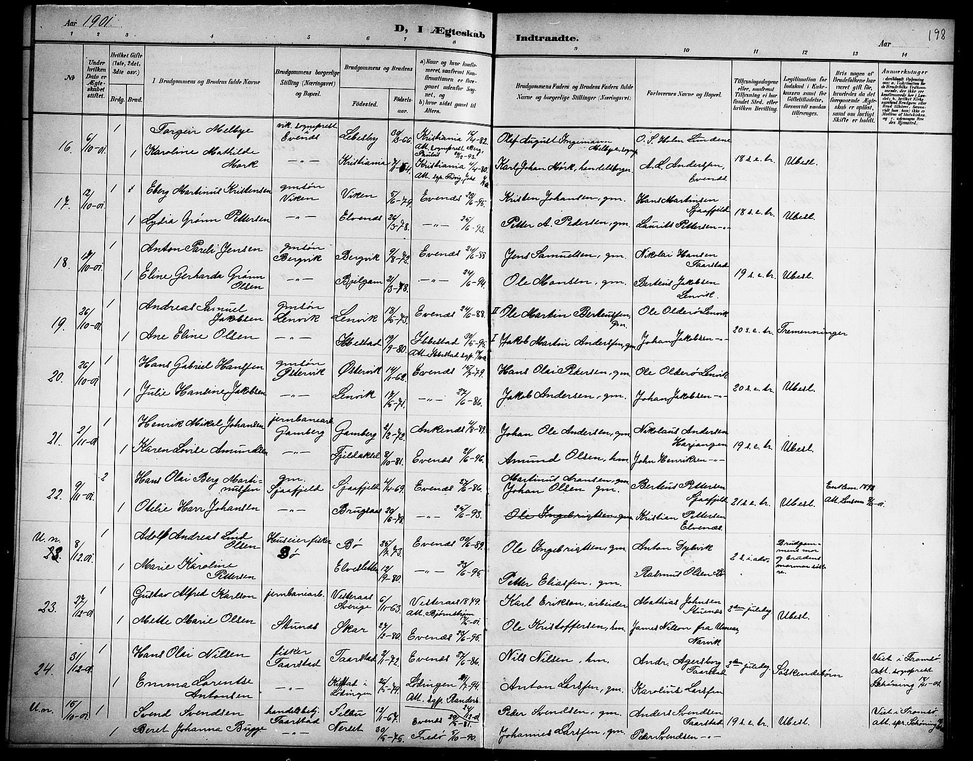 Ministerialprotokoller, klokkerbøker og fødselsregistre - Nordland, AV/SAT-A-1459/863/L0915: Parish register (copy) no. 863C05, 1898-1907, p. 198