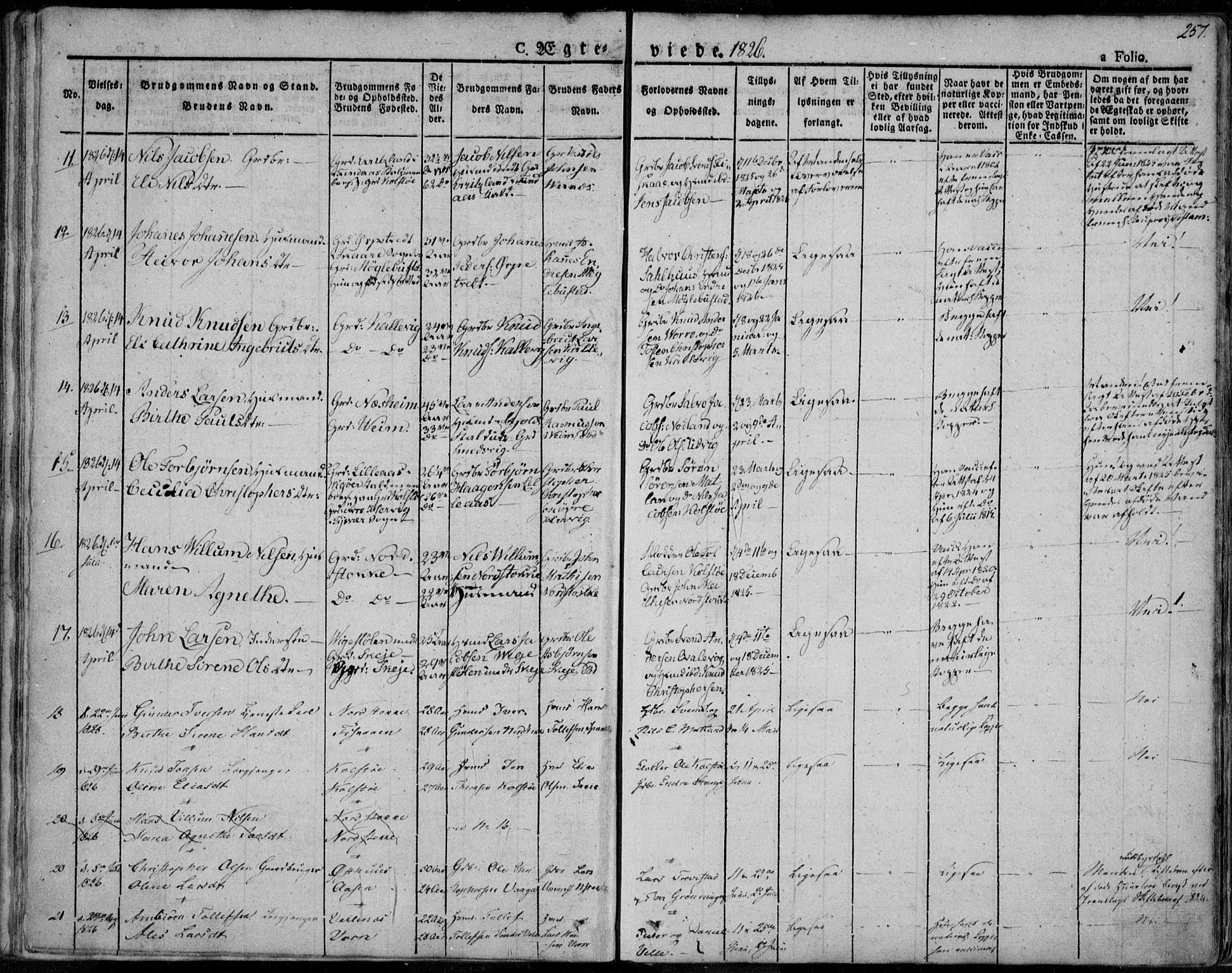 Avaldsnes sokneprestkontor, SAST/A -101851/H/Ha/Haa/L0005: Parish register (official) no. A 5.1, 1825-1841, p. 257