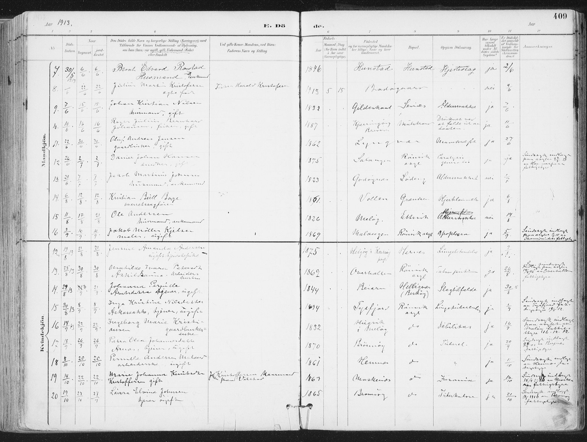 Ministerialprotokoller, klokkerbøker og fødselsregistre - Nordland, SAT/A-1459/802/L0055: Parish register (official) no. 802A02, 1894-1915, p. 409
