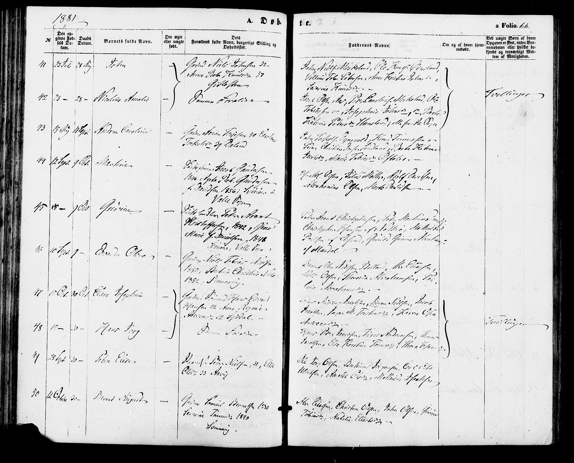 Sør-Audnedal sokneprestkontor, SAK/1111-0039/F/Fa/Faa/L0003: Parish register (official) no. A 3, 1868-1883, p. 66