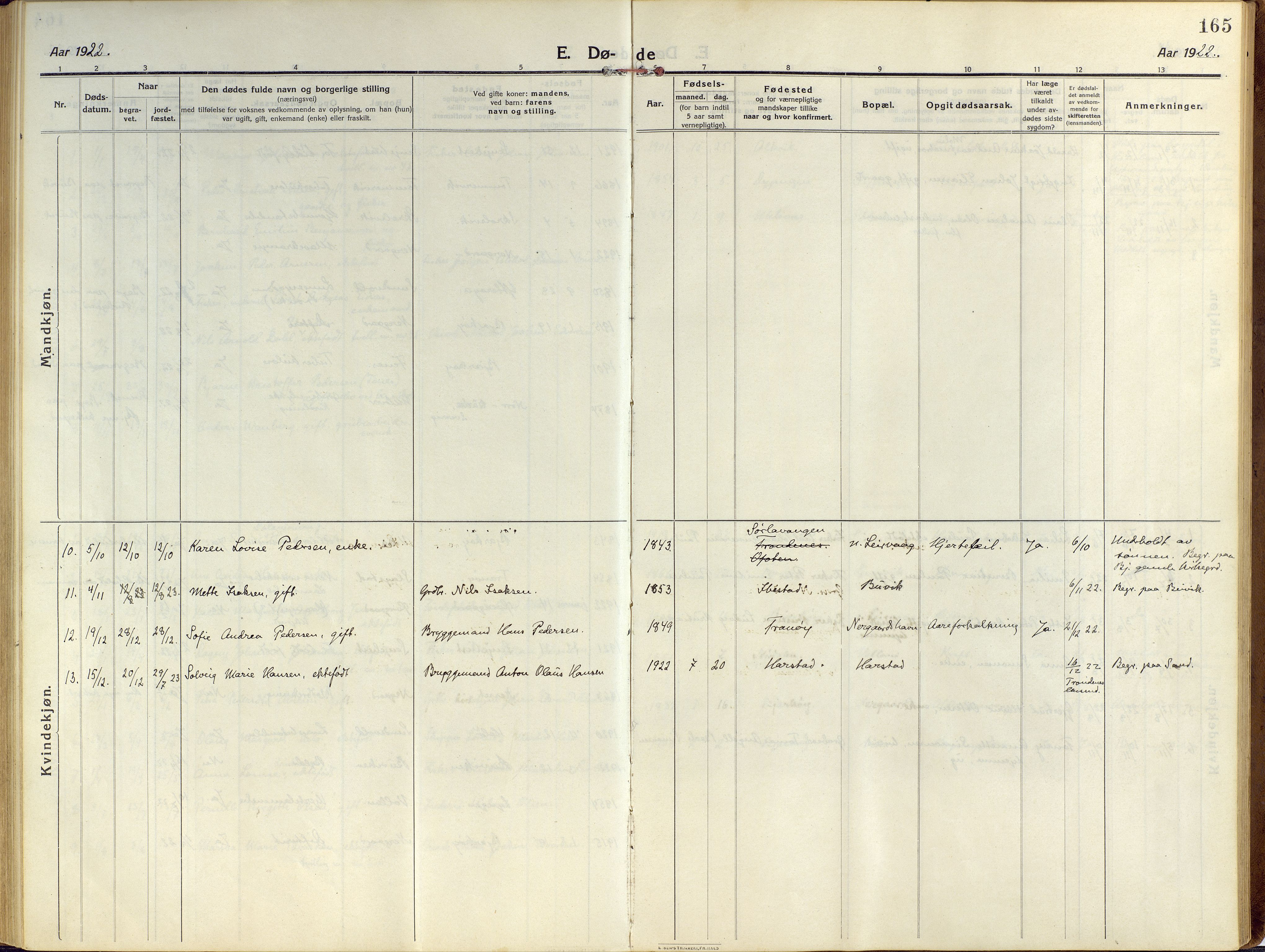 Sand/Bjarkøy sokneprestkontor, AV/SATØ-S-0811/I/Ia/Iaa/L0006kirke: Parish register (official) no. 6, 1915-1929, p. 165