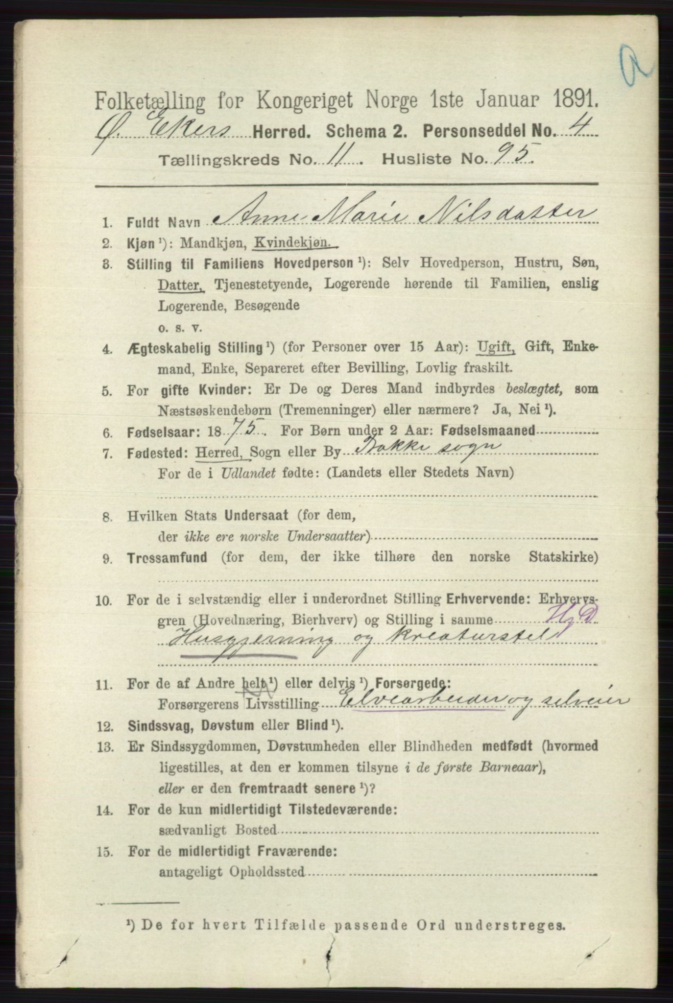 RA, 1891 census for 0624 Øvre Eiker, 1891, p. 5187