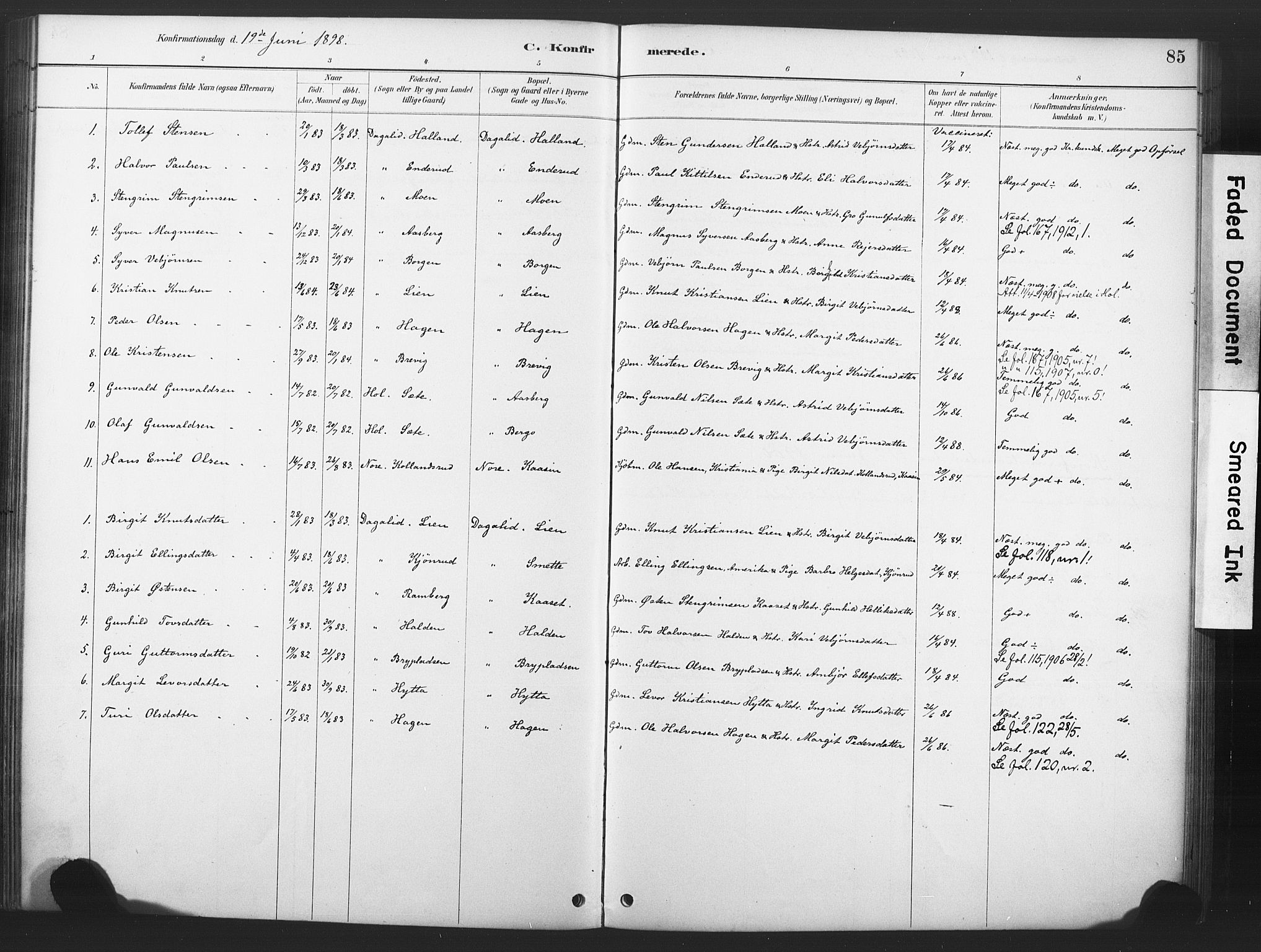 Nore kirkebøker, AV/SAKO-A-238/F/Fd/L0001: Parish register (official) no. IV 1, 1878-1918, p. 85