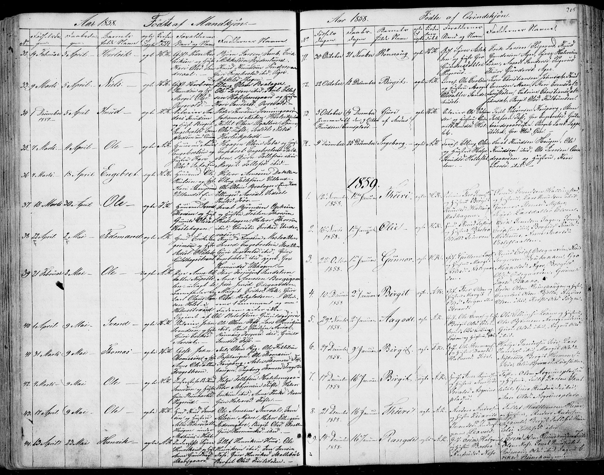 Ål kirkebøker, SAKO/A-249/F/Fa/L0006: Parish register (official) no. I 6, 1849-1864, p. 205