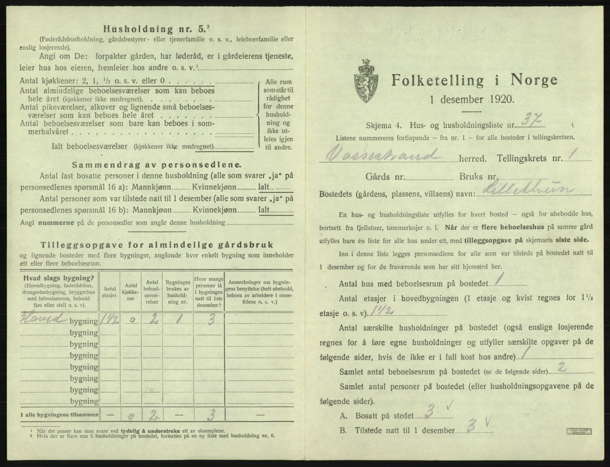 SAB, 1920 census for Vossestrand, 1920, p. 110