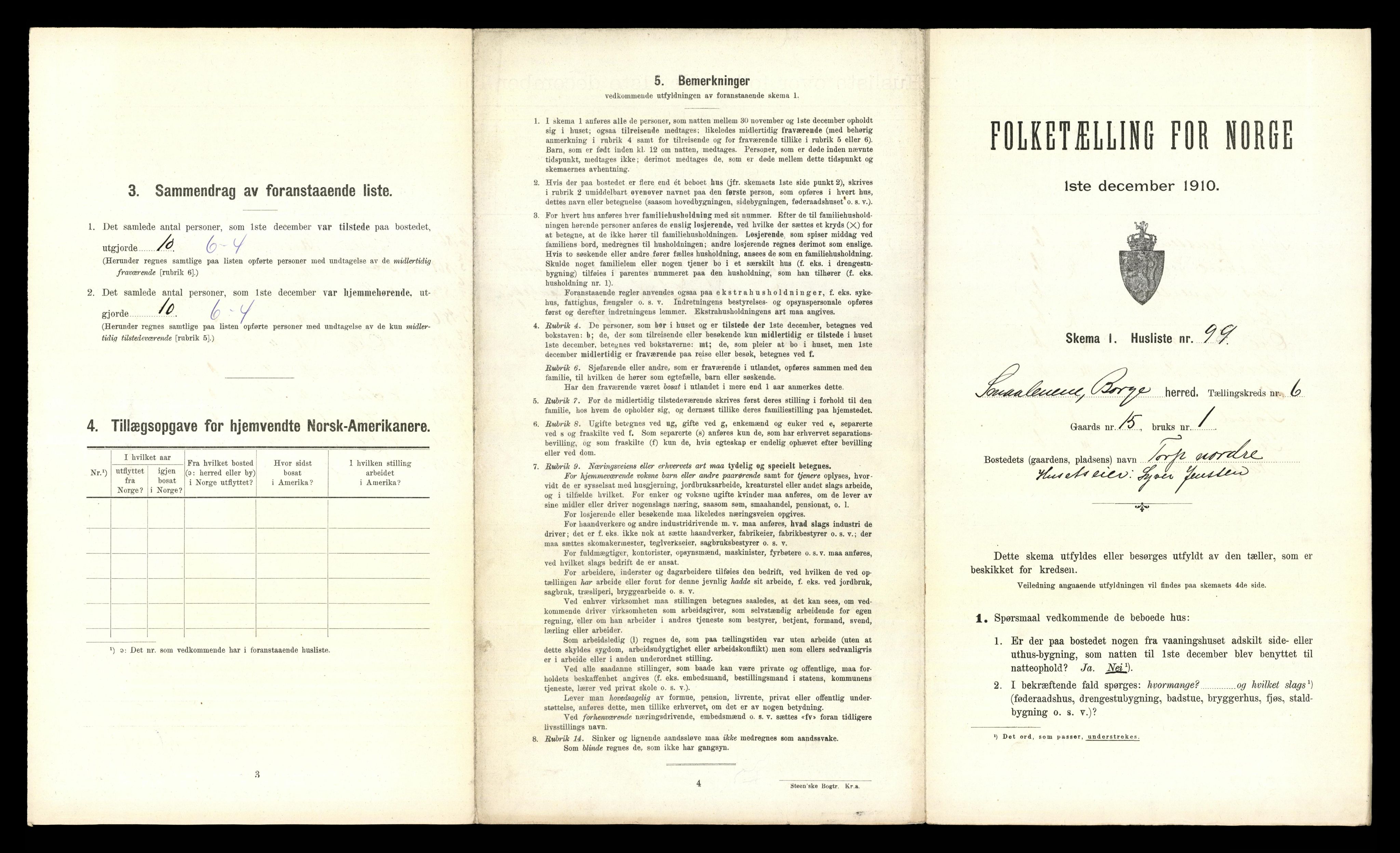 RA, 1910 census for Borge, 1910, p. 932