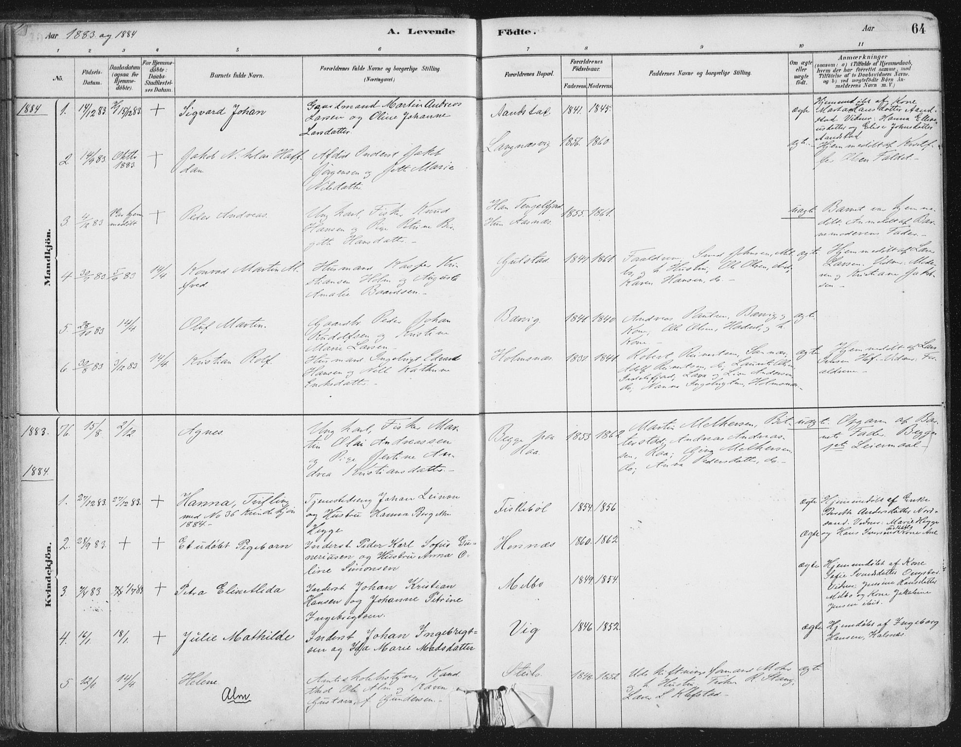 Ministerialprotokoller, klokkerbøker og fødselsregistre - Nordland, SAT/A-1459/888/L1244: Parish register (official) no. 888A10, 1880-1890, p. 64